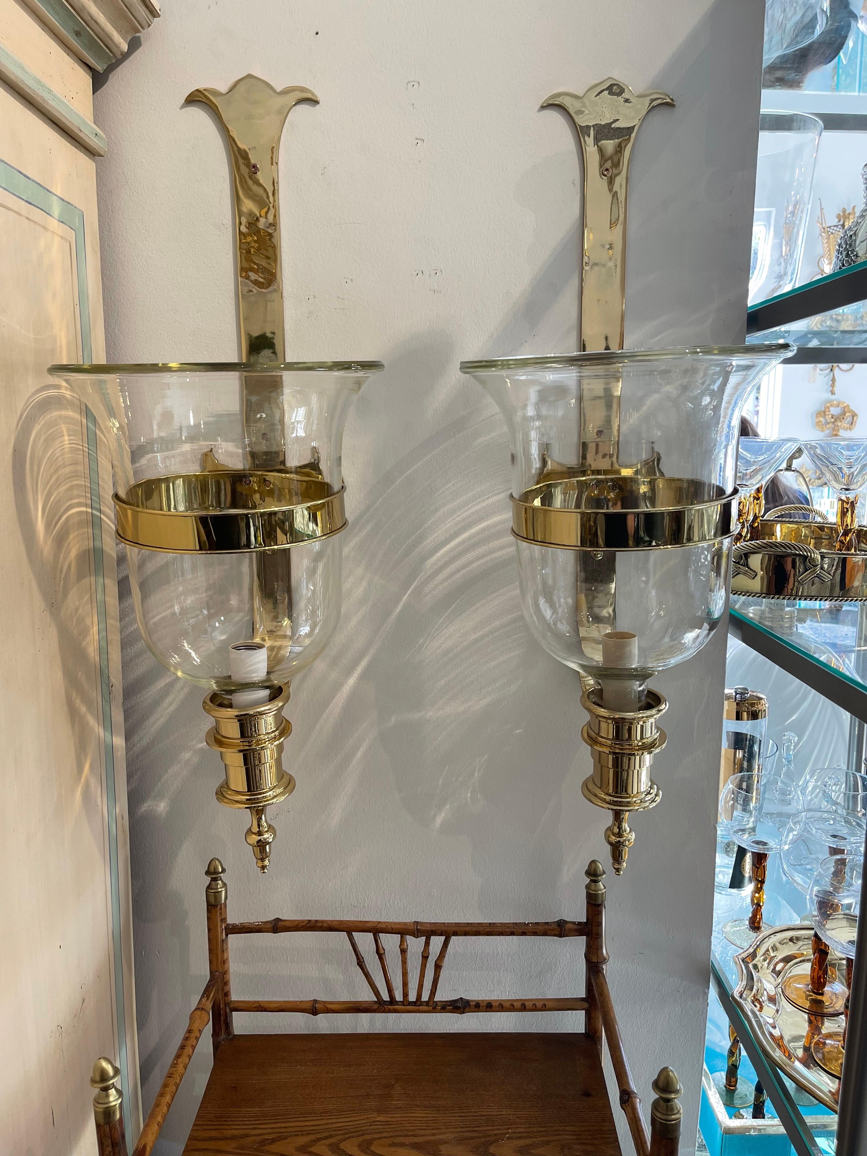 Pair of Vintage Chapman Hurricane Wall Sconces In Good Condition In West Palm Beach, FL