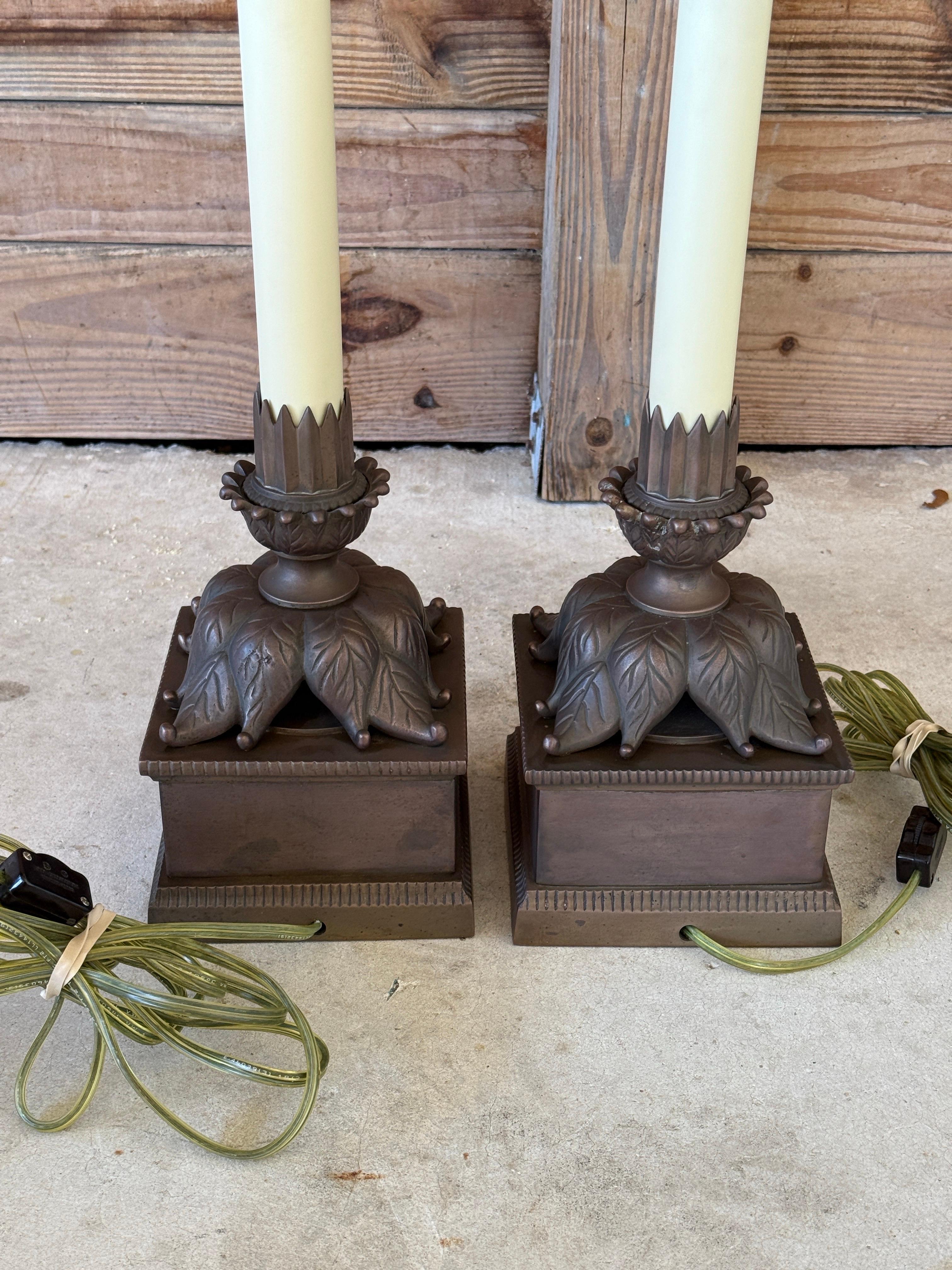 Pair of Vintage Chapman Neoclassical Bronze Table Lamps For Sale 2