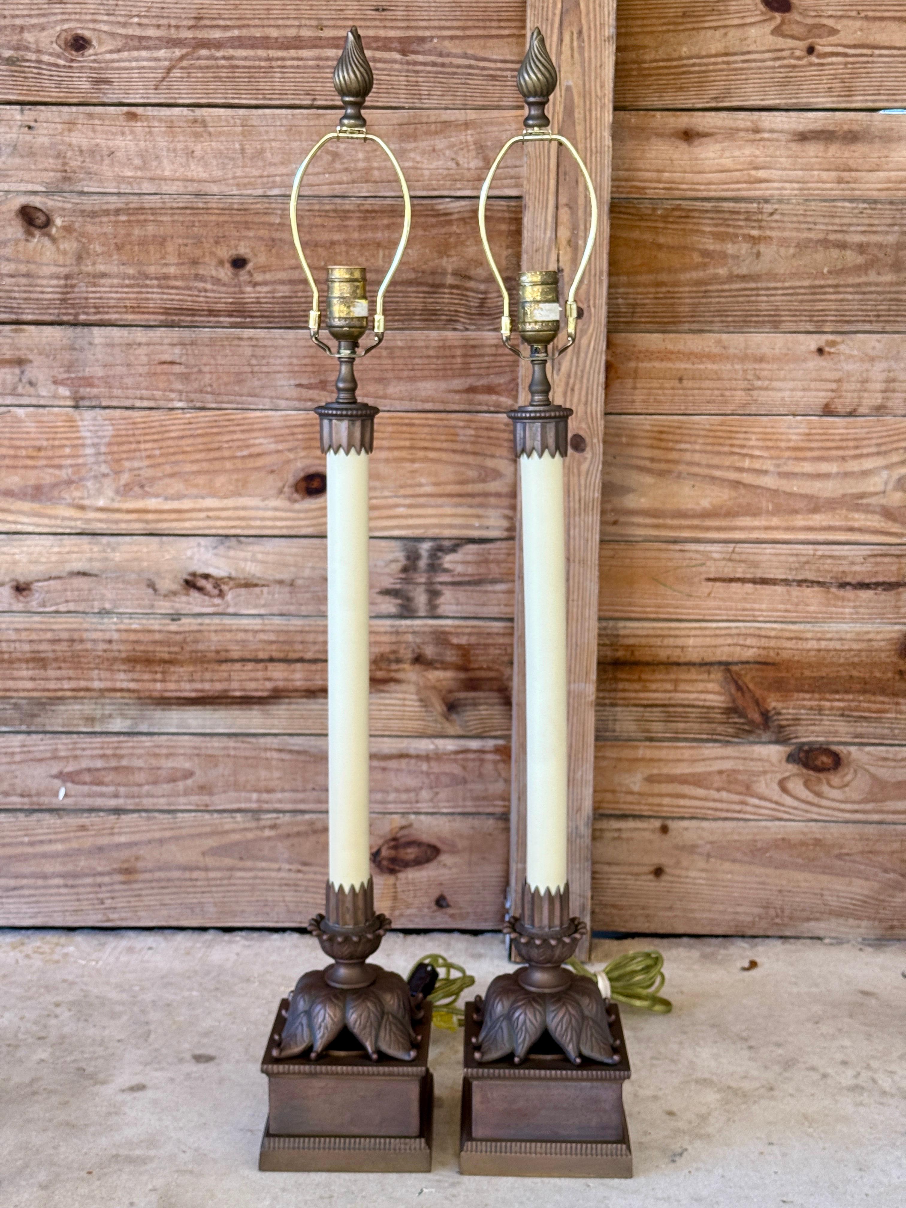 Pair of Vintage Chapman Neoclassical Bronze Table Lamps For Sale 4