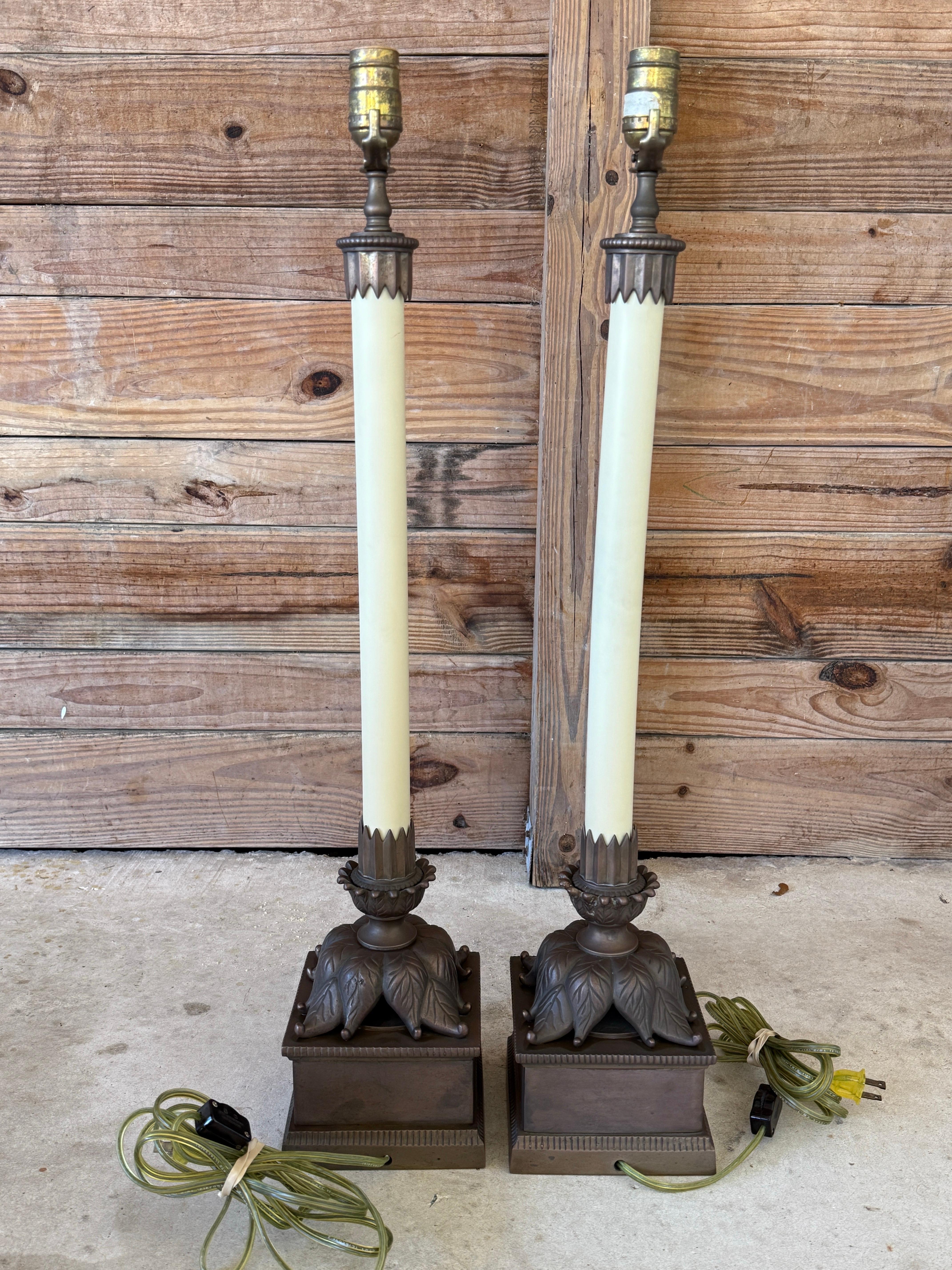 Pair of Vintage Chapman Neoclassical Bronze Table Lamps For Sale 5