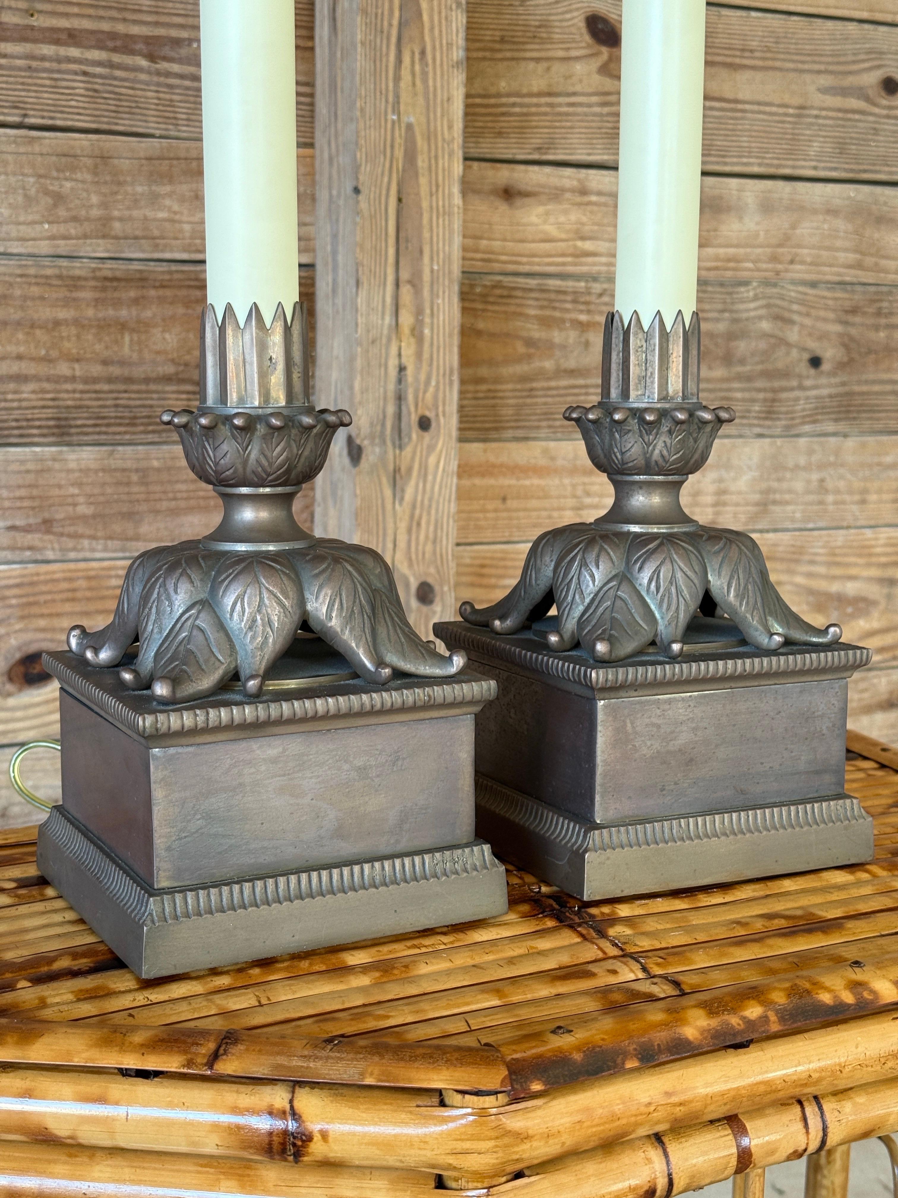 Regency Pair of Vintage Chapman Neoclassical Bronze Table Lamps For Sale