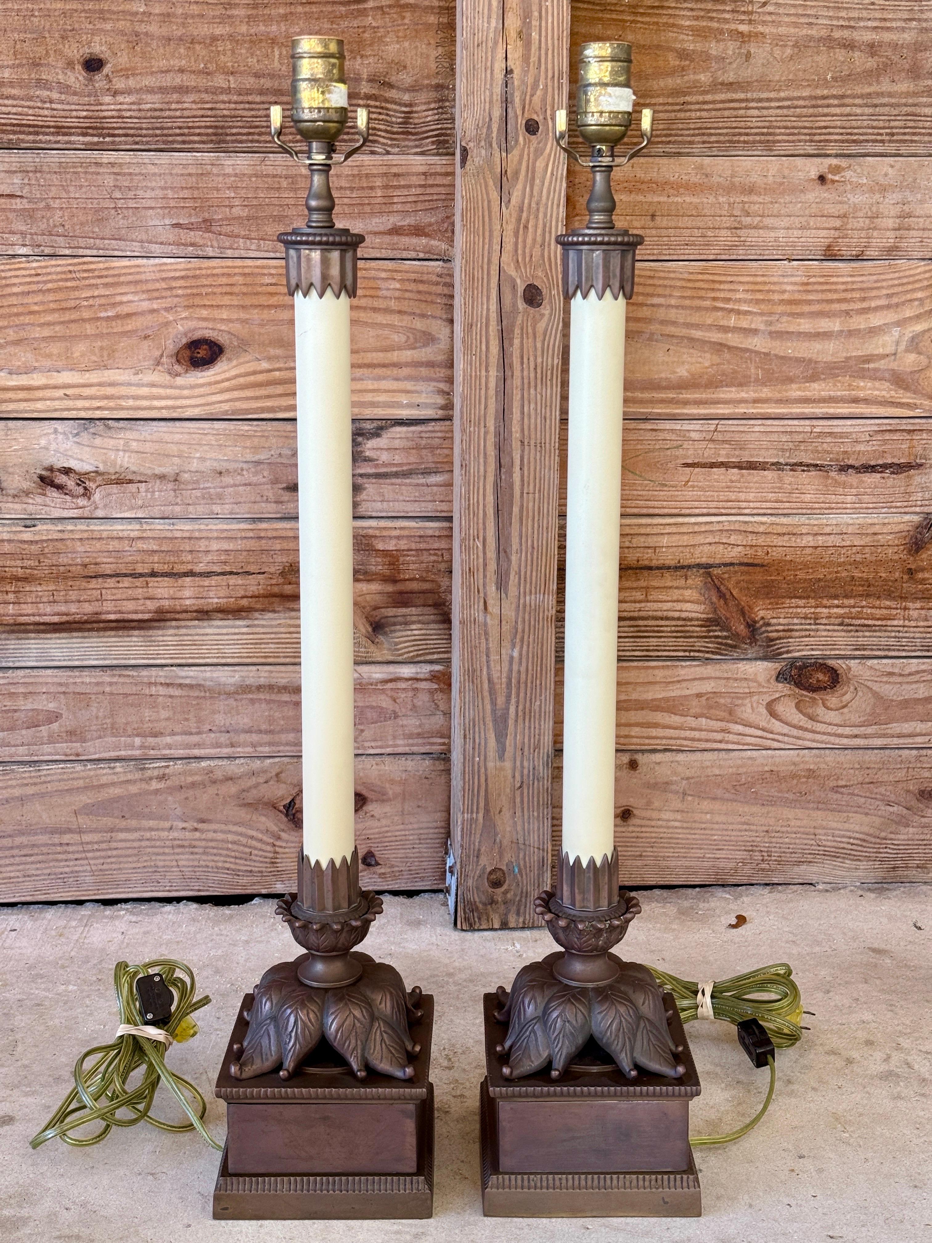 20th Century Pair of Vintage Chapman Neoclassical Bronze Table Lamps For Sale