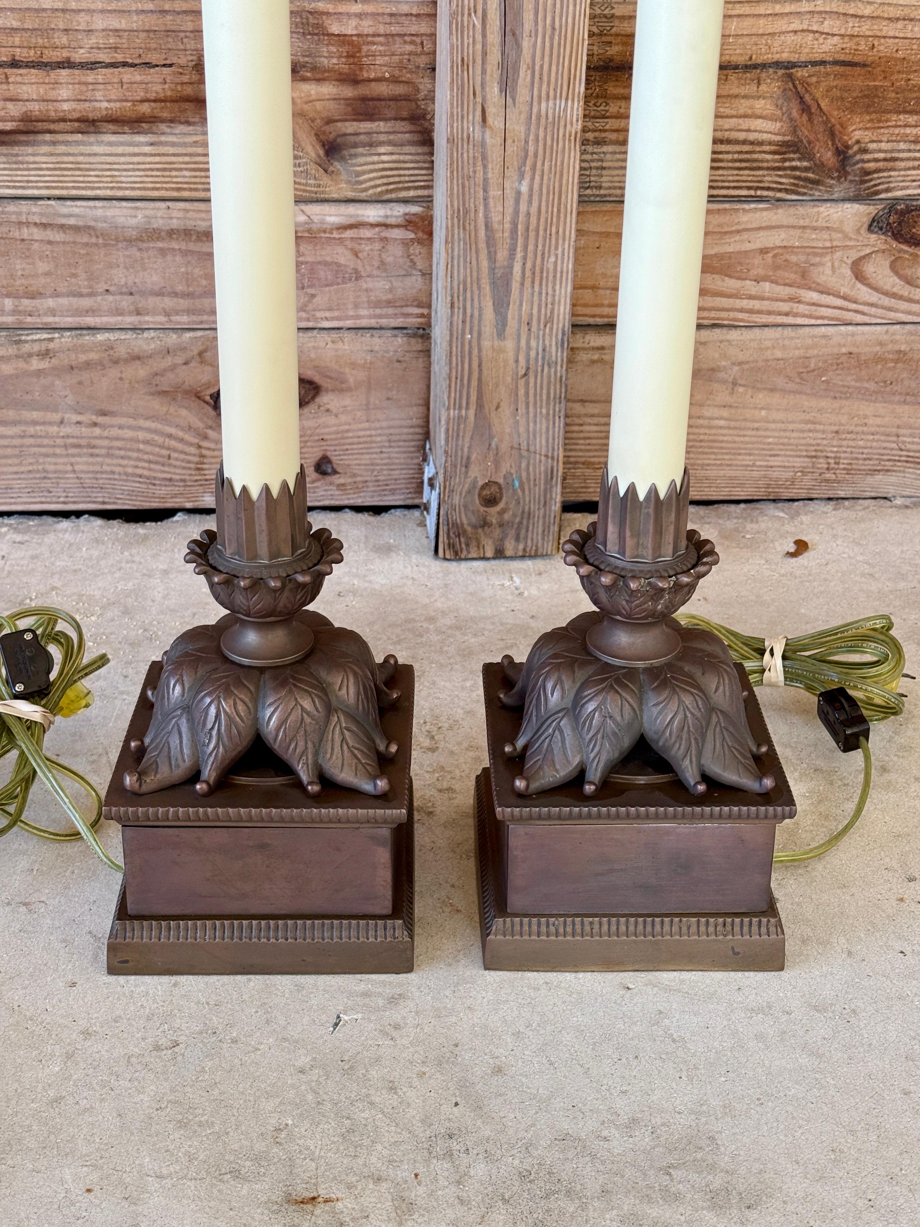 Metal Pair of Vintage Chapman Neoclassical Bronze Table Lamps For Sale