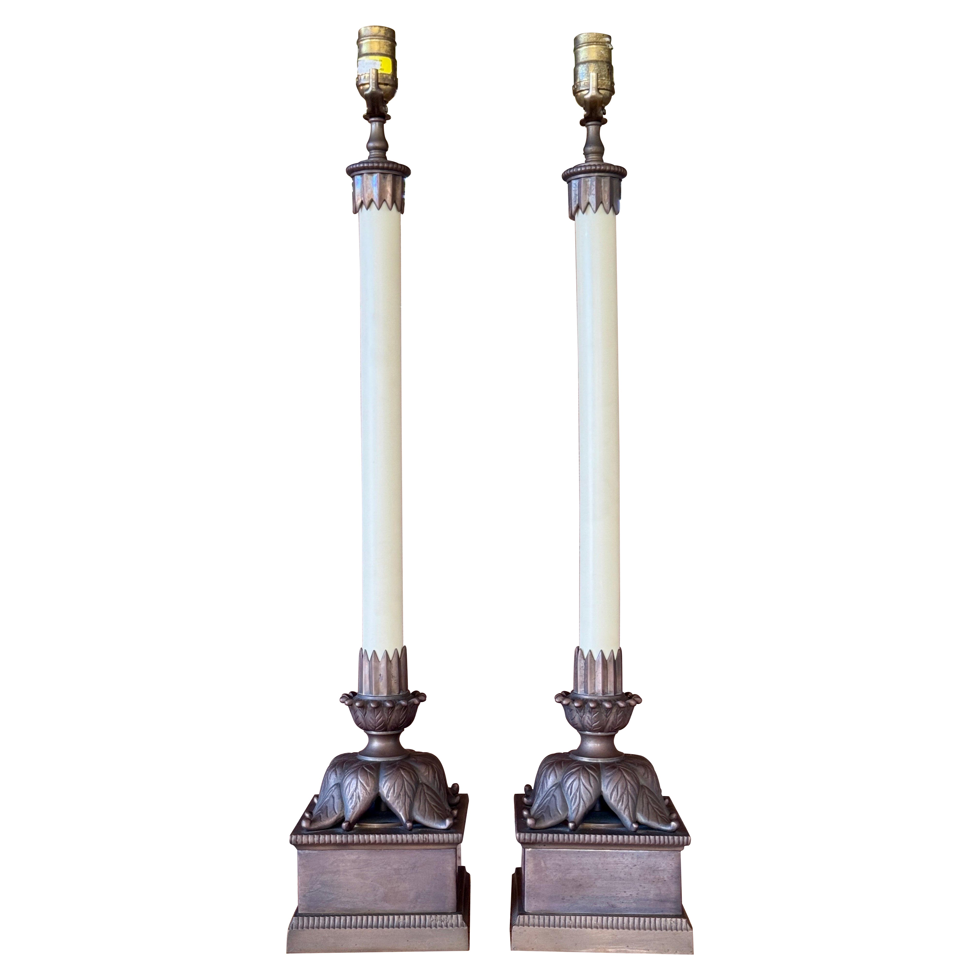 Pair of Vintage Chapman Neoclassical Bronze Table Lamps For Sale