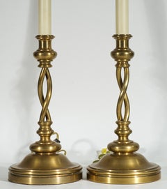 Pair of Vintage Chapman Tall Brass Candlestick Barley Twist Table Lamps