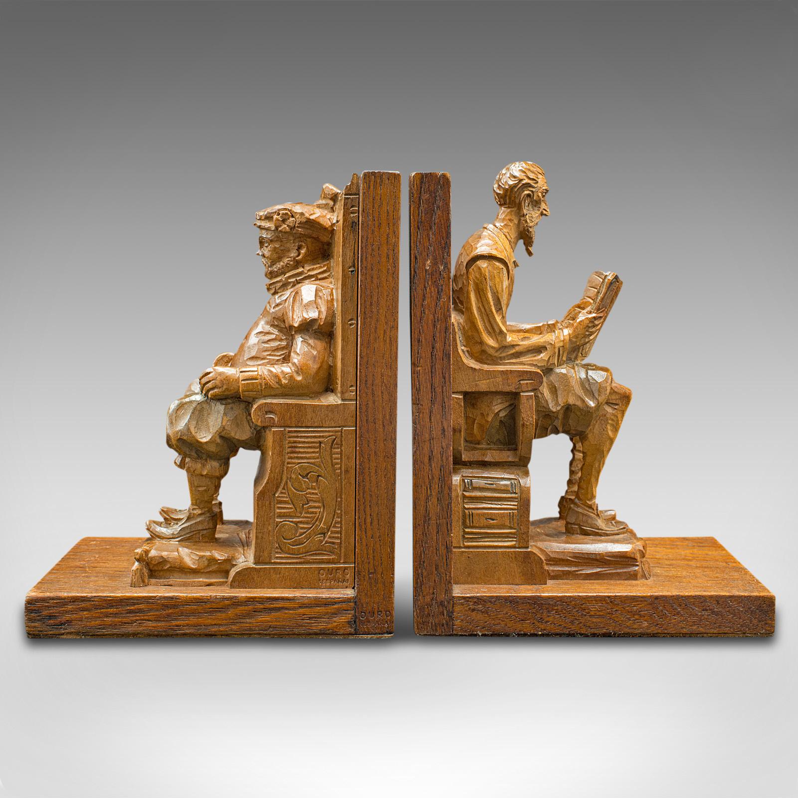 Pair Of Vintage Character Bookends, Spanish, Hand Carved, Book Rest, Don Quixote In Good Condition In Hele, Devon, GB