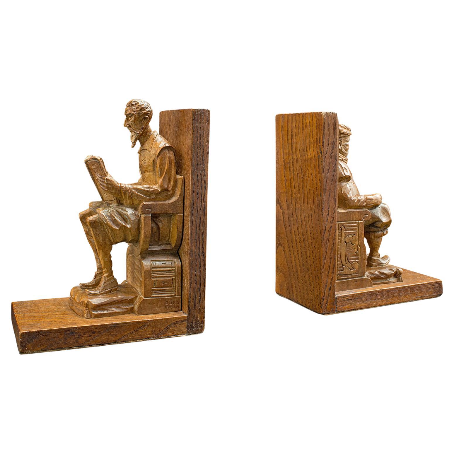 Pair Of Vintage Character Bookends, Spanish, Hand Carved, Book Rest, Don Quixote