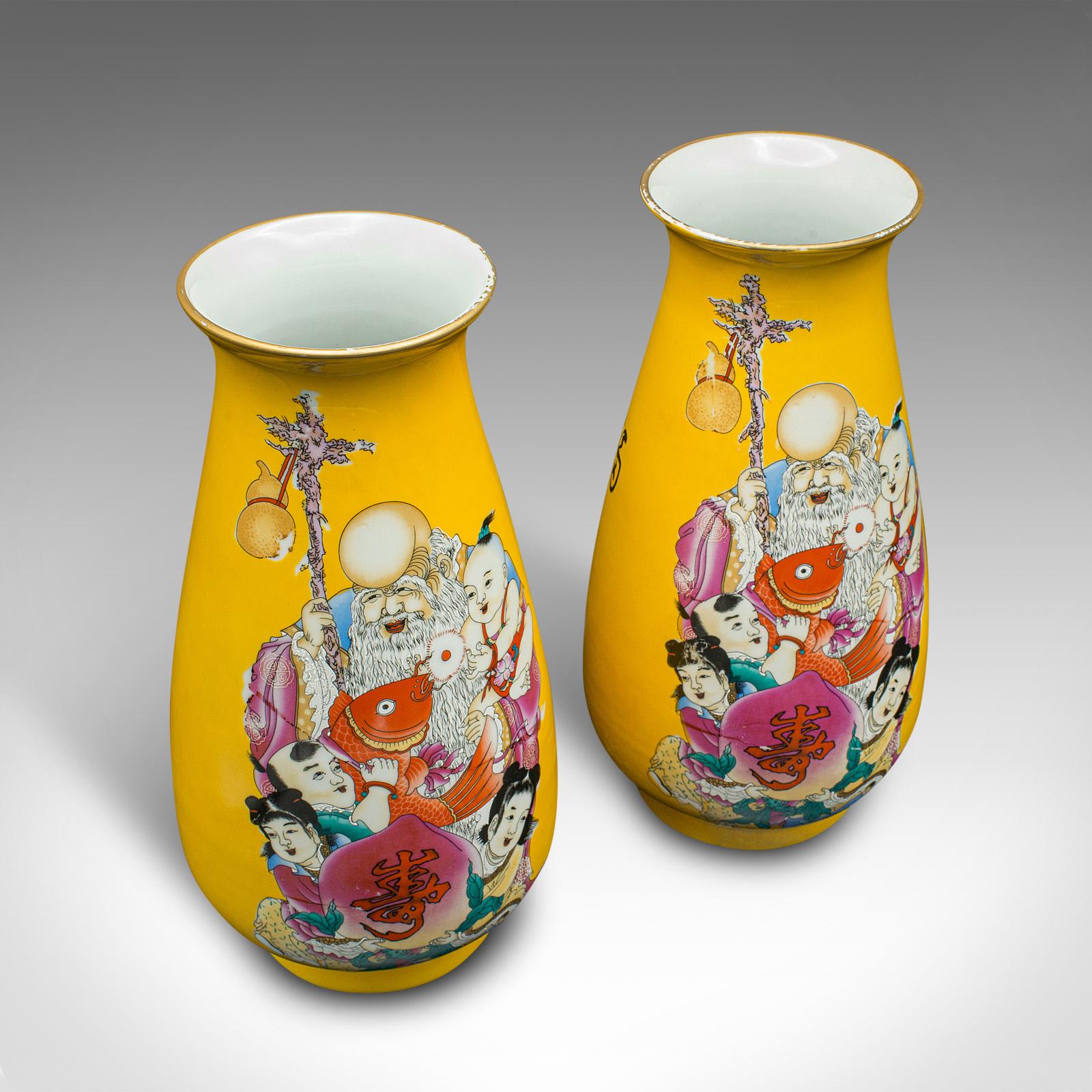 Pair Of Vintage Character Vases, Chinese, Ceramic, Baluster Urn, Art Deco, 1940 For Sale 3