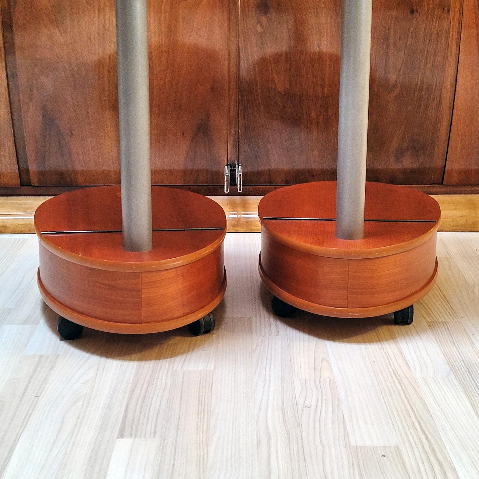 Pair of Vintage Cherry Wood Side Tables on Castors For Sale 4