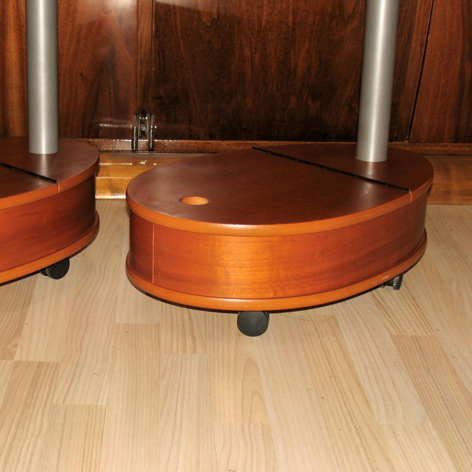Pair of Vintage Cherry Wood Side Tables on Castors For Sale 5