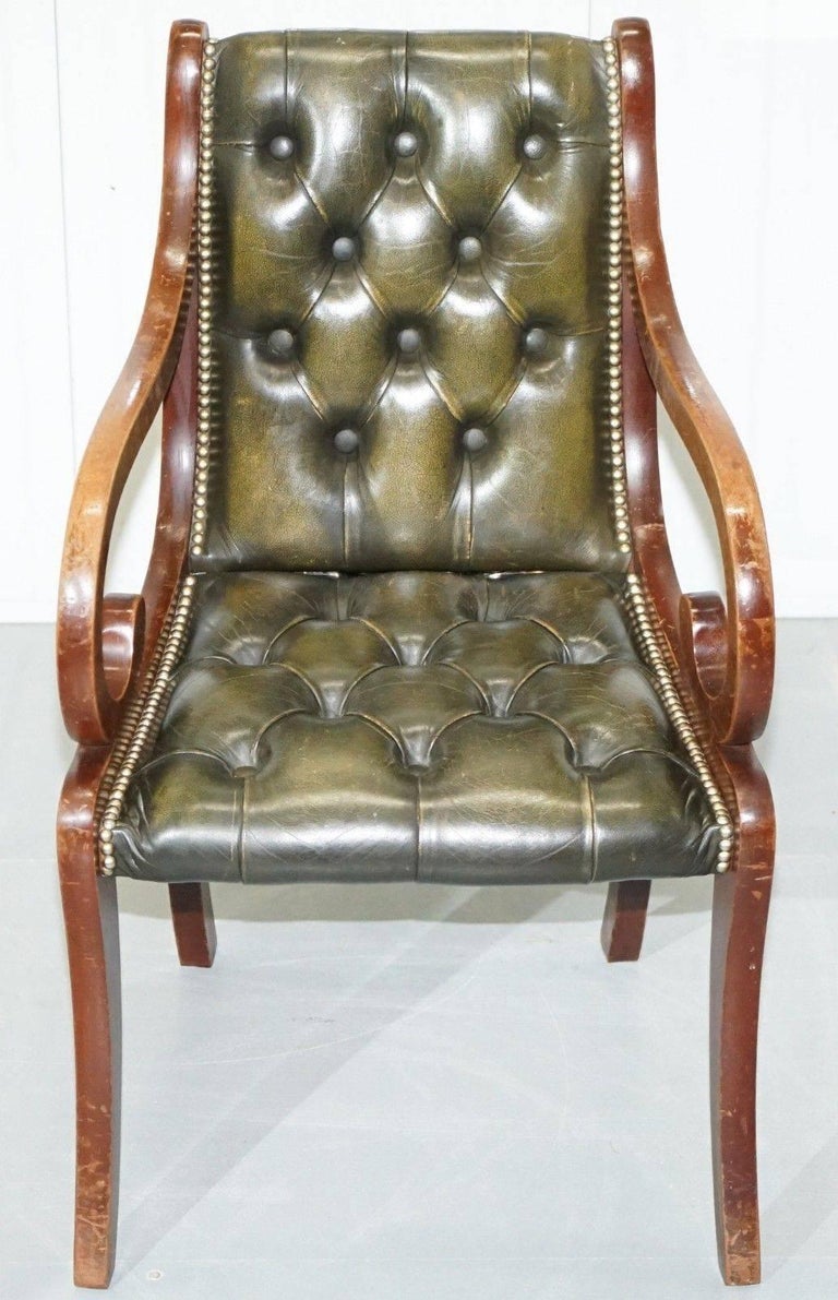 Pair Of Vintage Chesterfield Aged Green Leather Mahogany Desk Office We are delighted to offer for sale this lovely pair of Vintage aged green leather Chesterfield - Pair Of Vintage Chesterfield Aged Green Leather Mahogany Desk Office