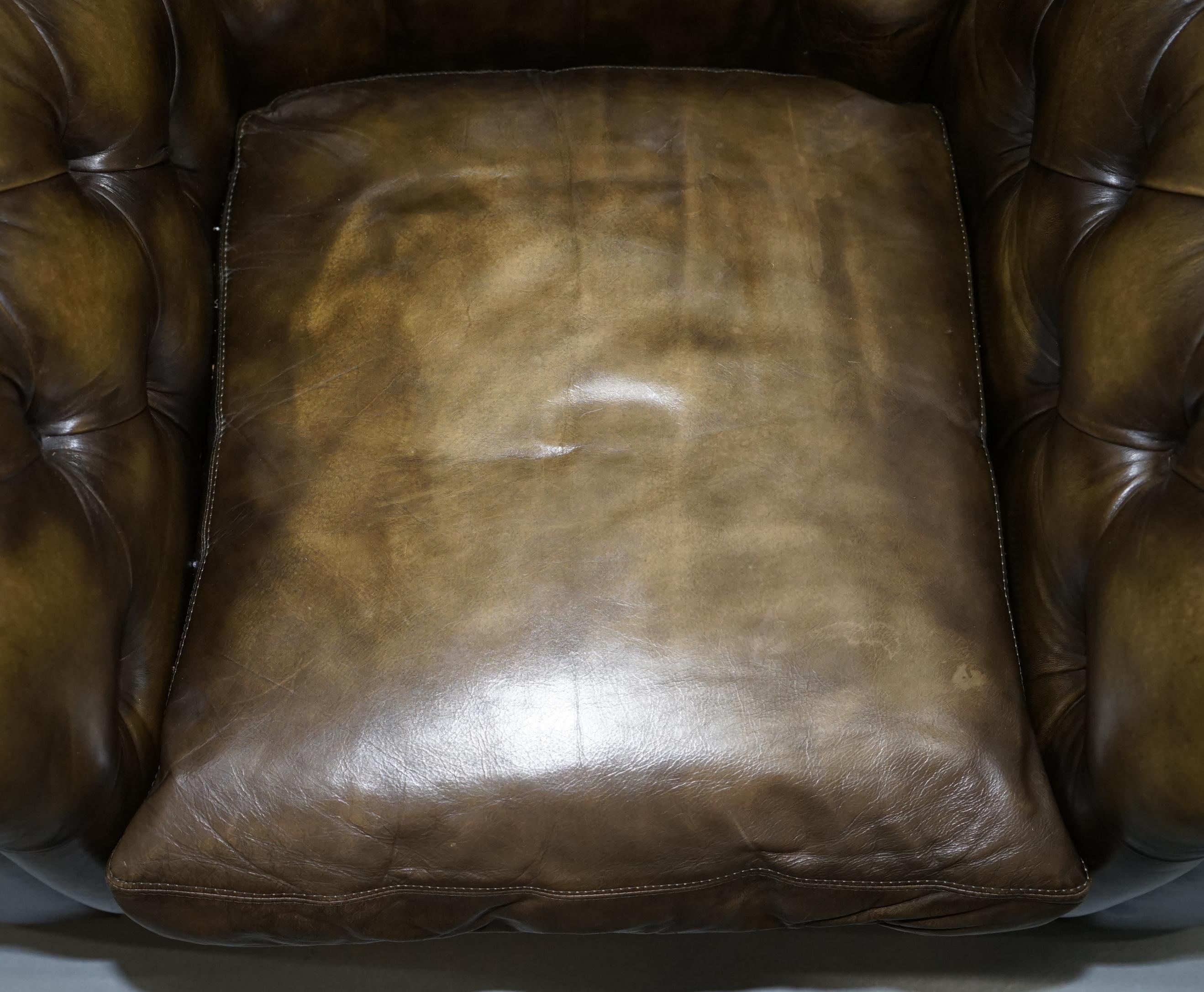 Pair of Vintage Chesterfield Leather Club Armchairs Feather Cushions 4 Available 3