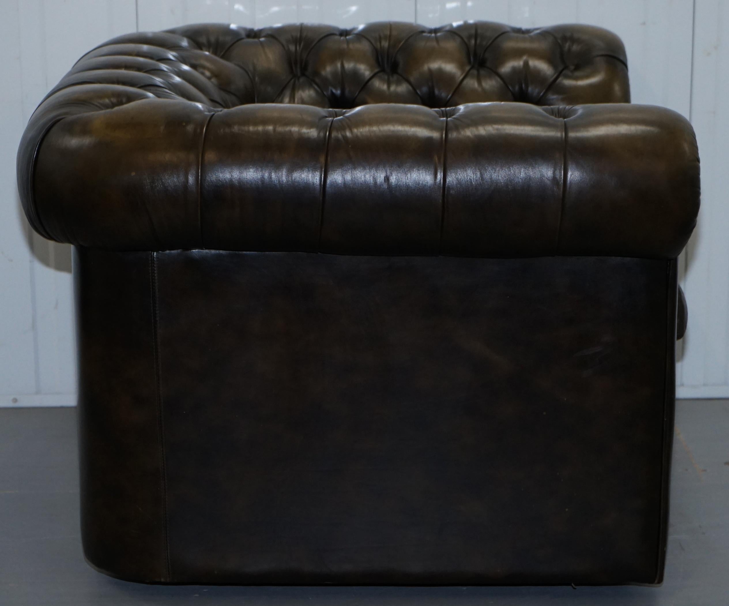 Pair of Vintage Chesterfield Leather Club Armchairs Feather Cushions 4 Available 4