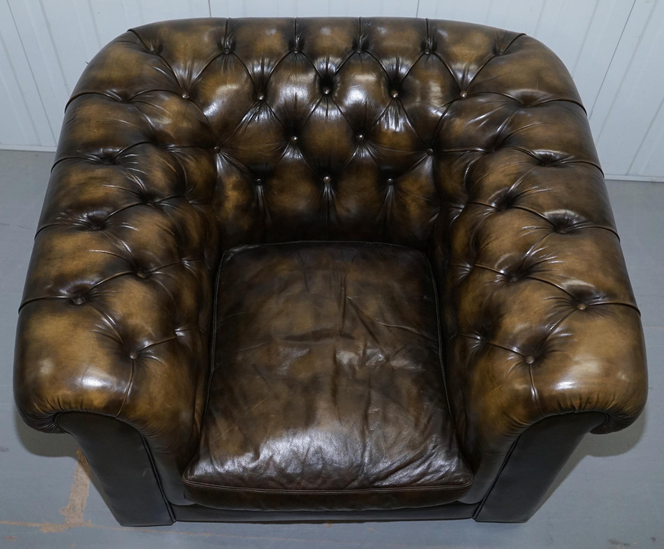 Pair of Vintage Chesterfield Leather Club Armchairs Feather Cushions 4 Available 9