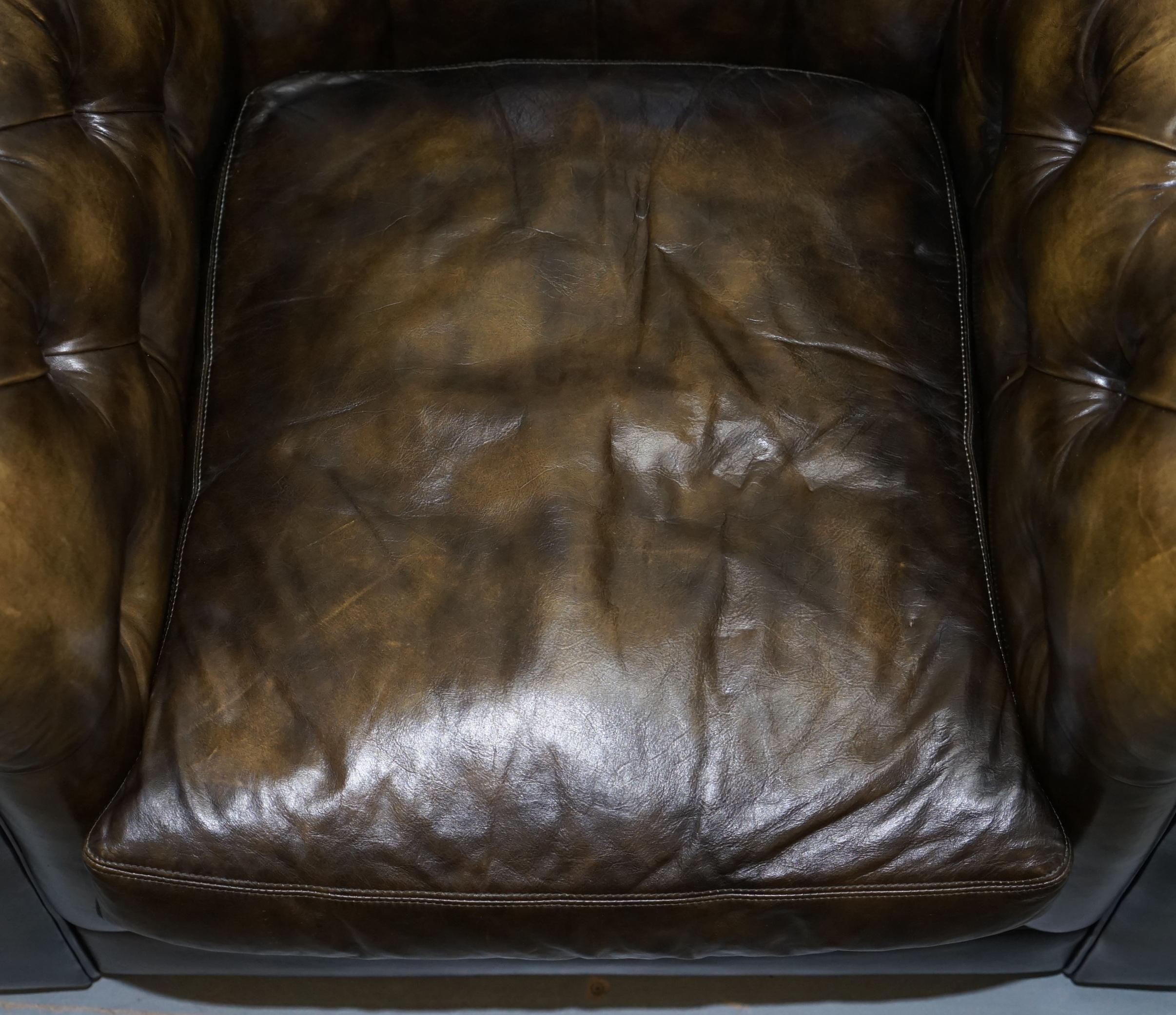 Pair of Vintage Chesterfield Leather Club Armchairs Feather Cushions 4 Available 10
