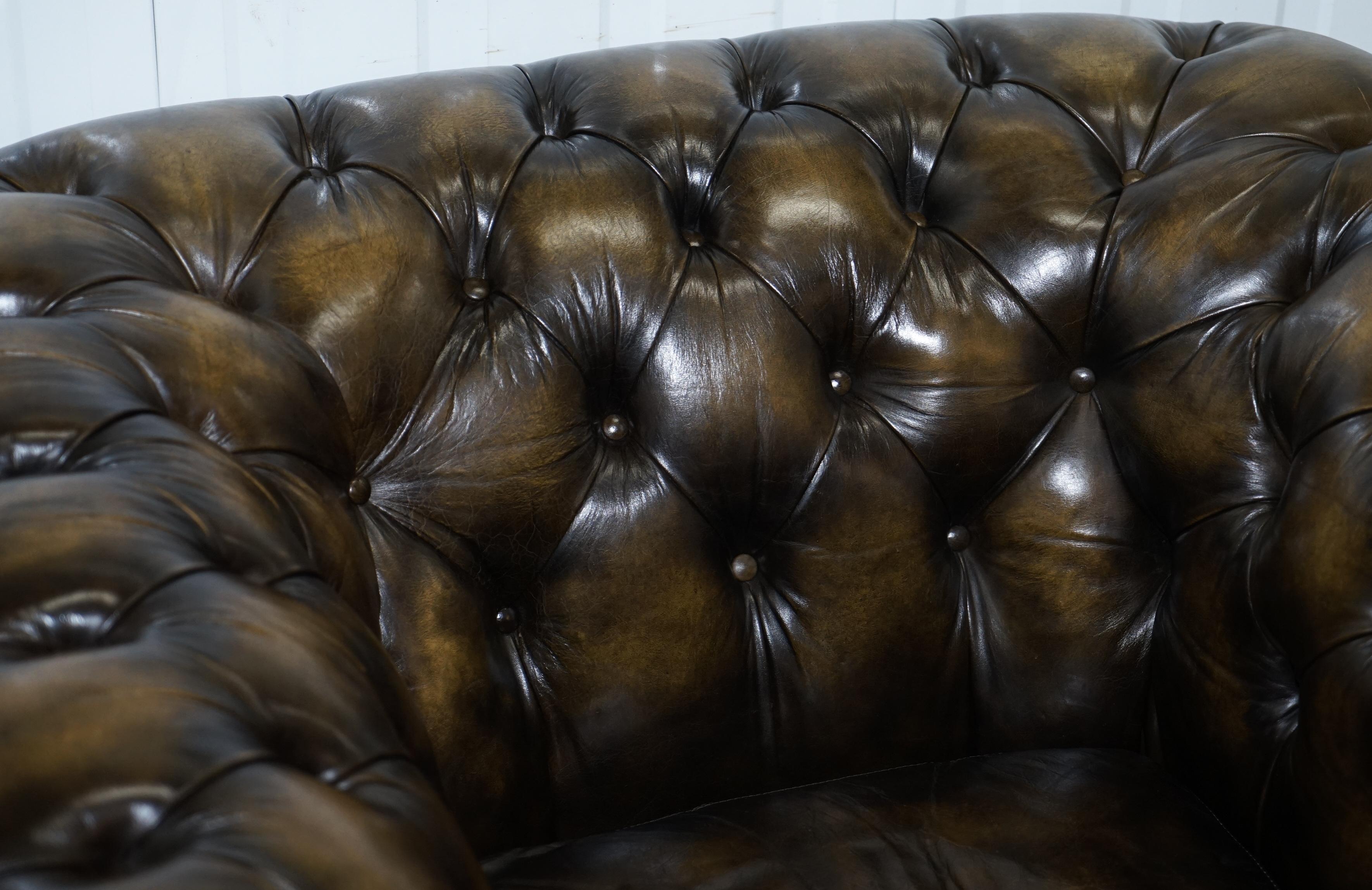 Pair of Vintage Chesterfield Leather Club Armchairs Feather Cushions 4 Available 13