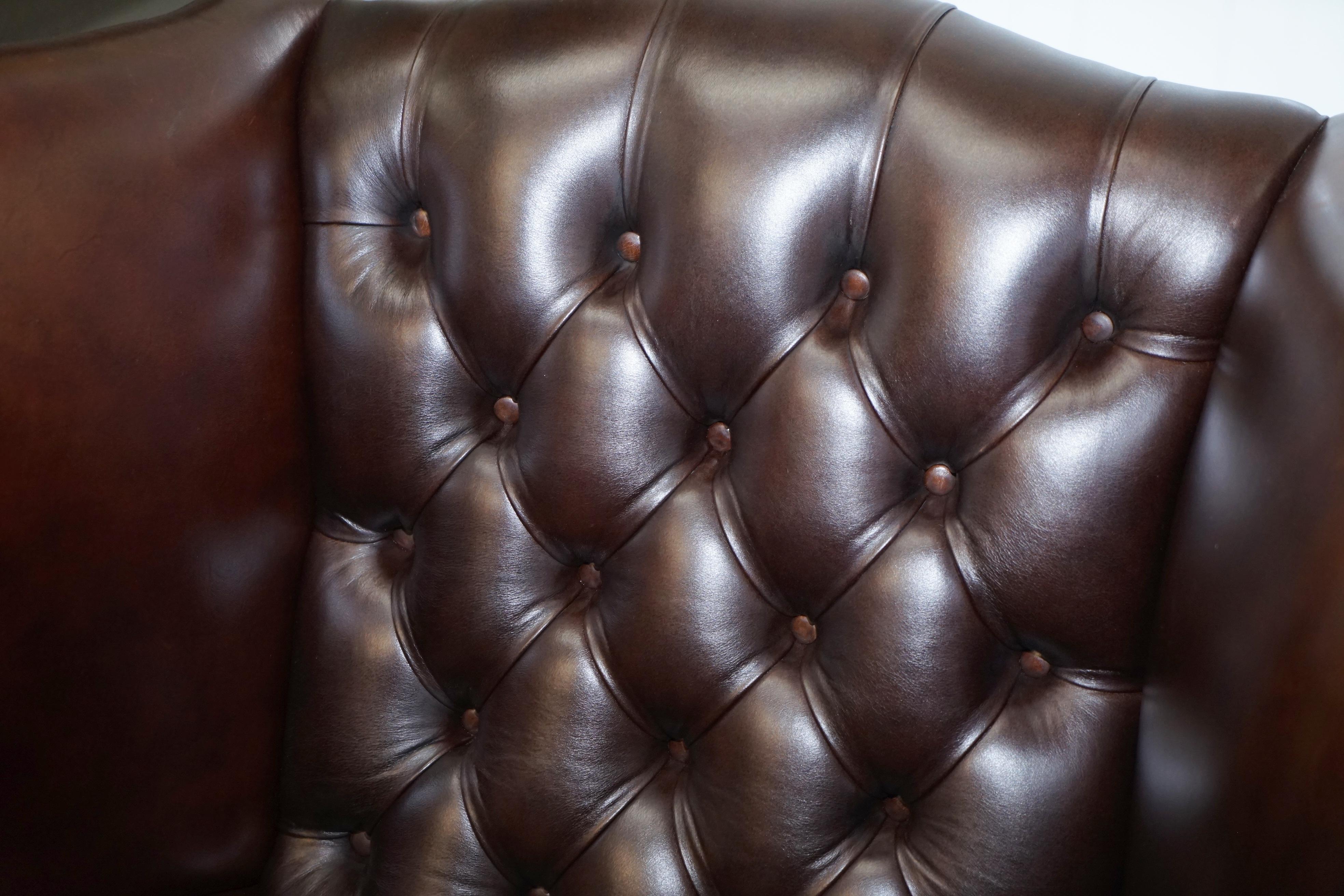 Pair of Vintage Chesterfield Tufted Heritage Brown Leather Wingback Armchairs 5