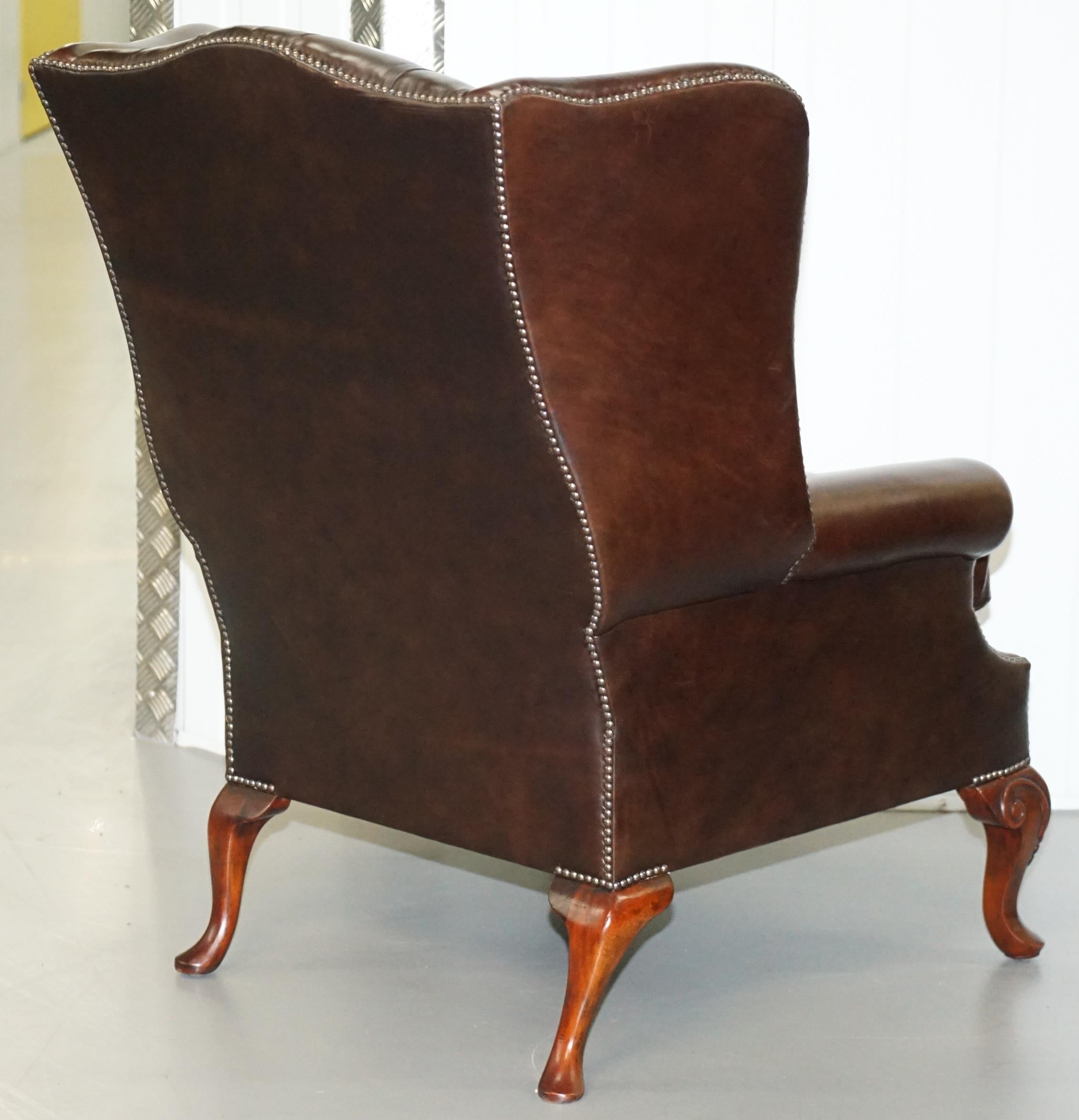 Pair of Vintage Chesterfield Tufted Heritage Brown Leather Wingback Armchairs 7