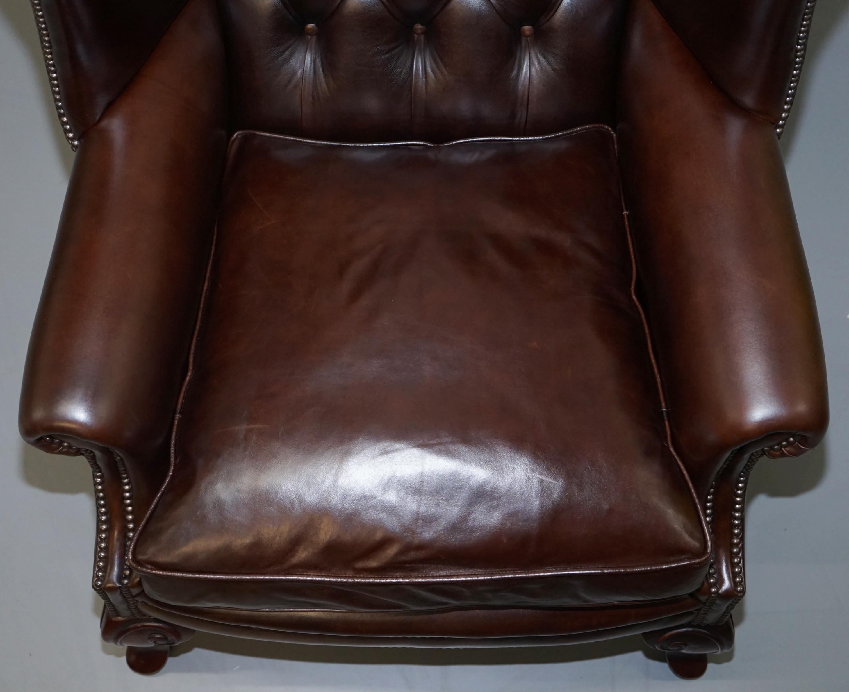 Pair of Vintage Chesterfield Tufted Heritage Brown Leather Wingback Armchairs 2