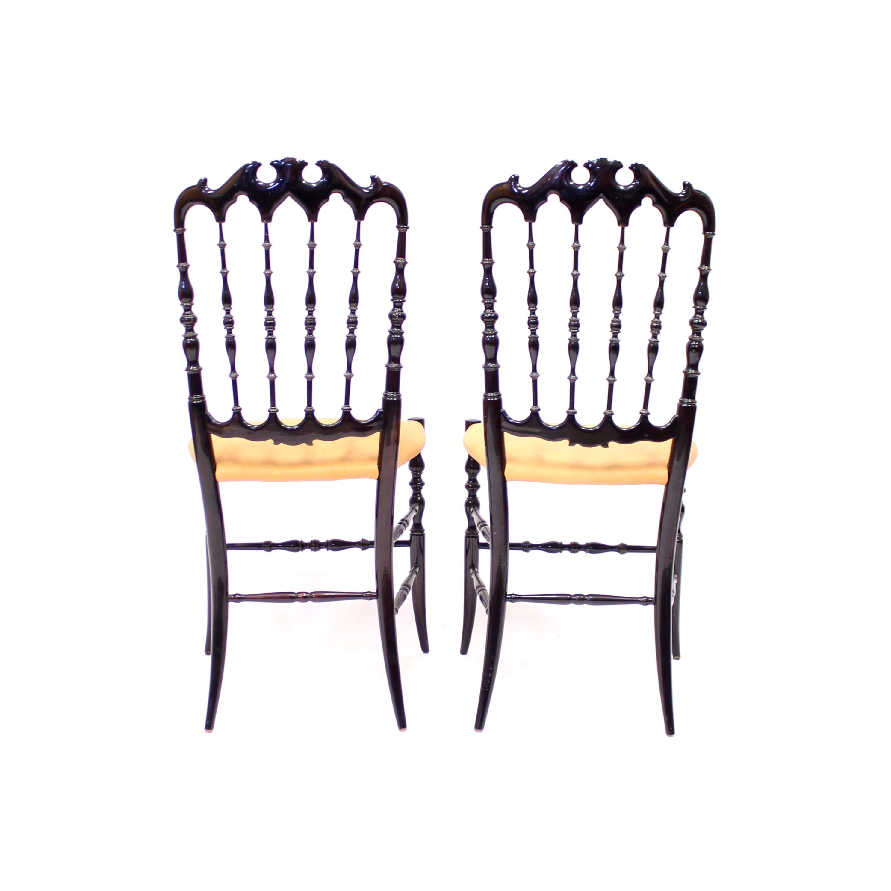 Pair of Vintage Chiavari Chairs with Leather Seats, circa 1950 5