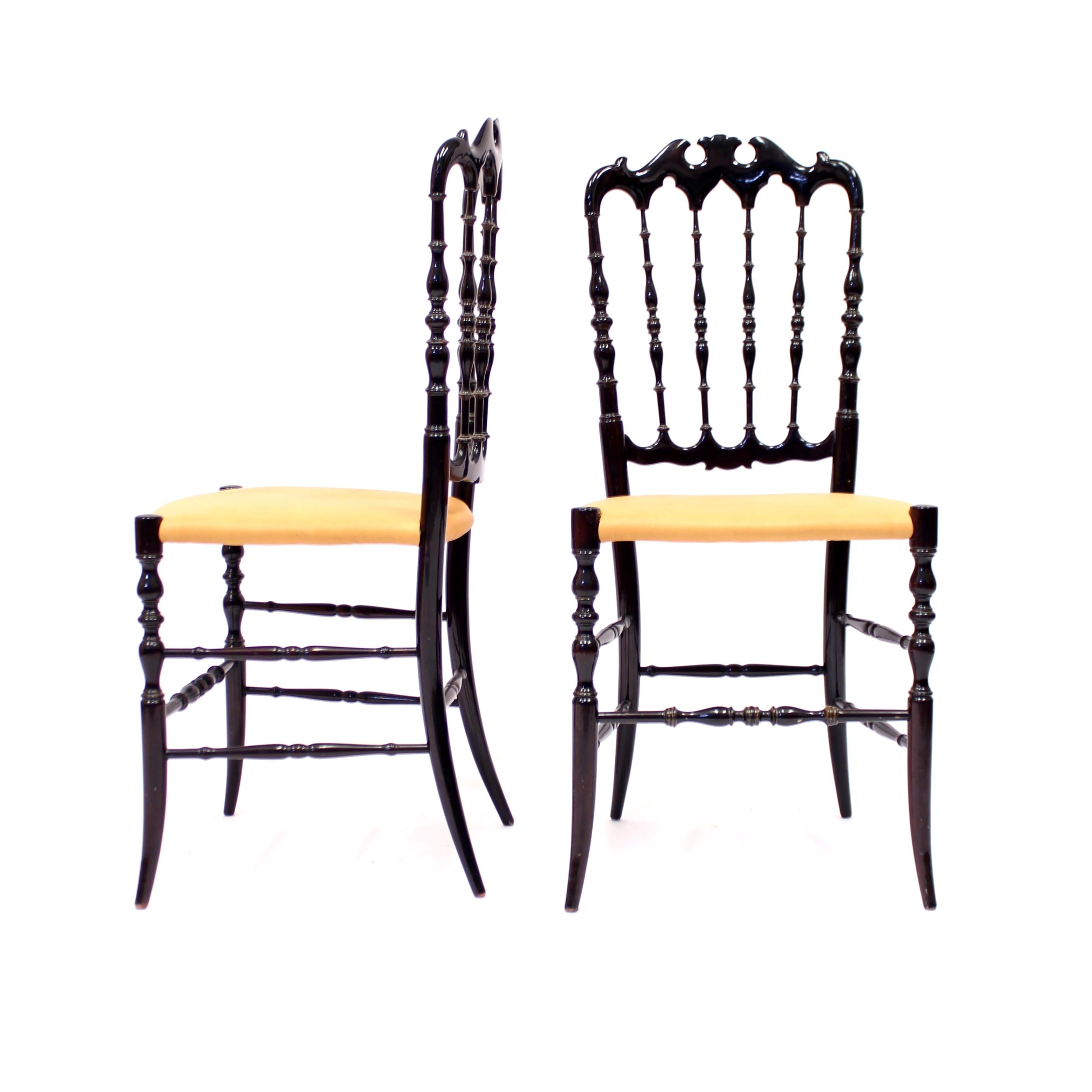 Pair of Vintage Chiavari Chairs with Leather Seats, circa 1950 2