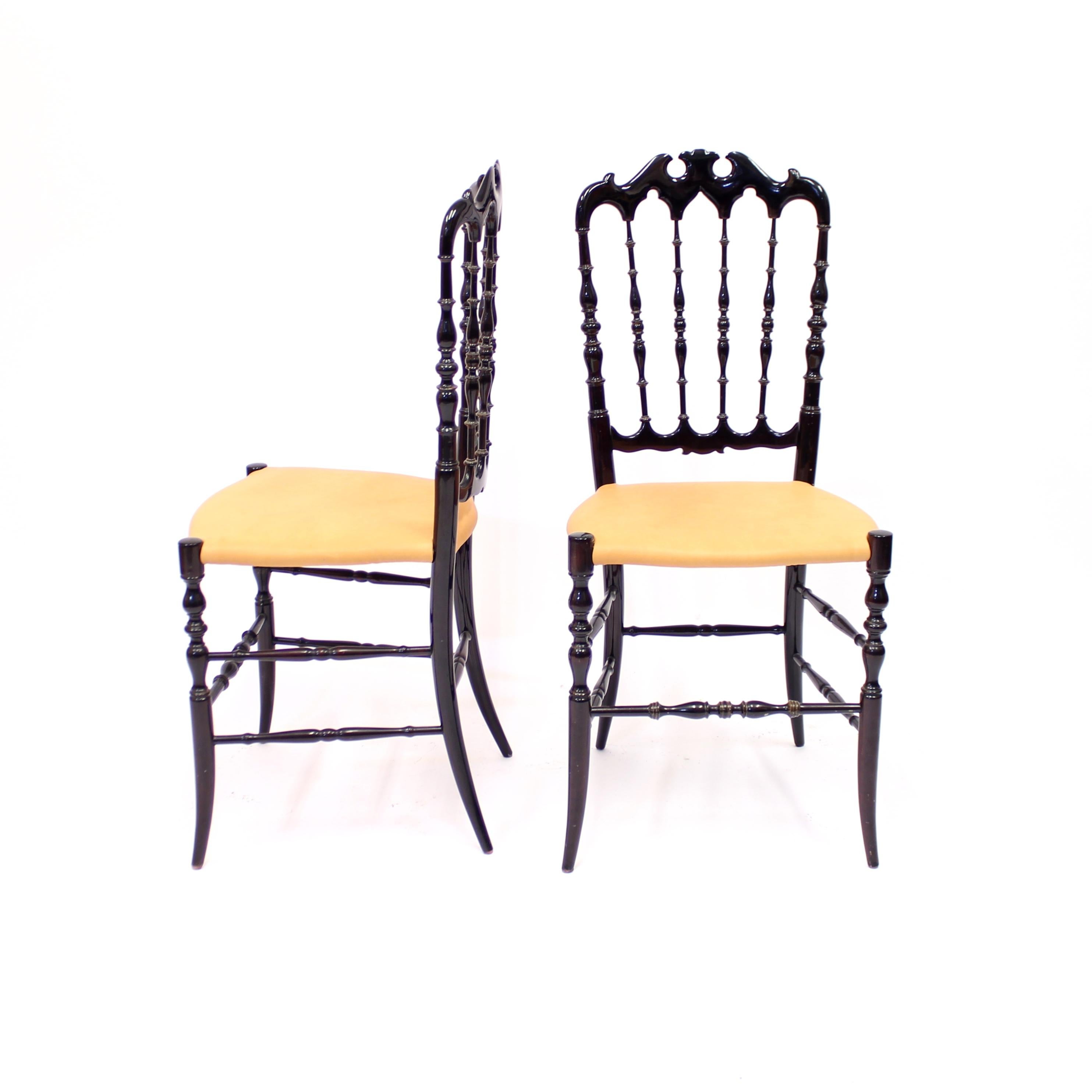 Pair of Vintage Chiavari Chairs with Leather Seats, circa 1950 3