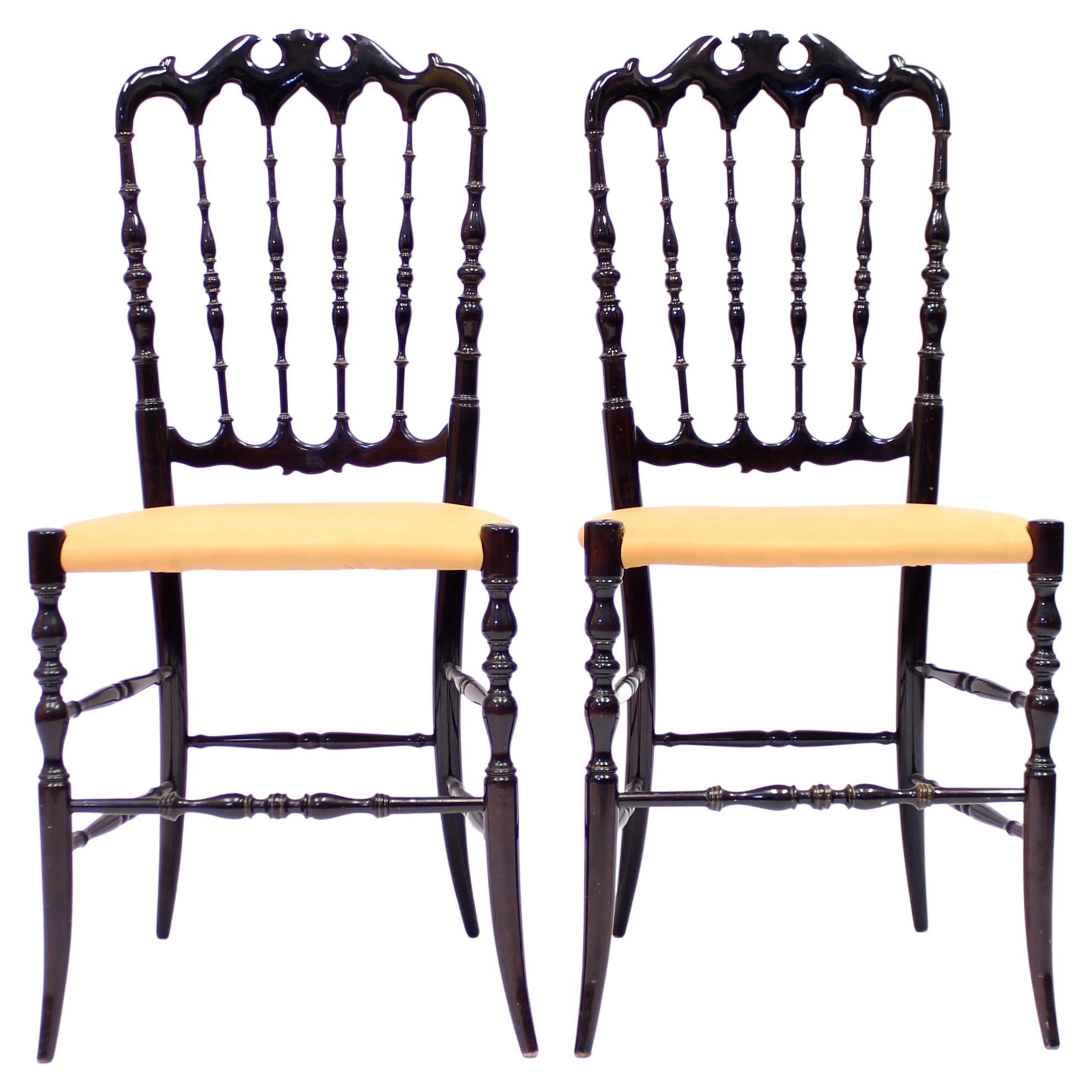 Pair of Vintage Chiavari Chairs with Leather Seats, circa 1950