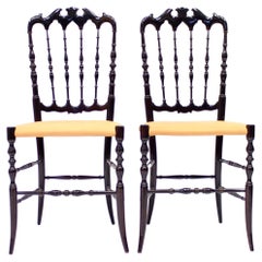 Pair of Vintage Chiavari Chairs with Leather Seats, circa 1950