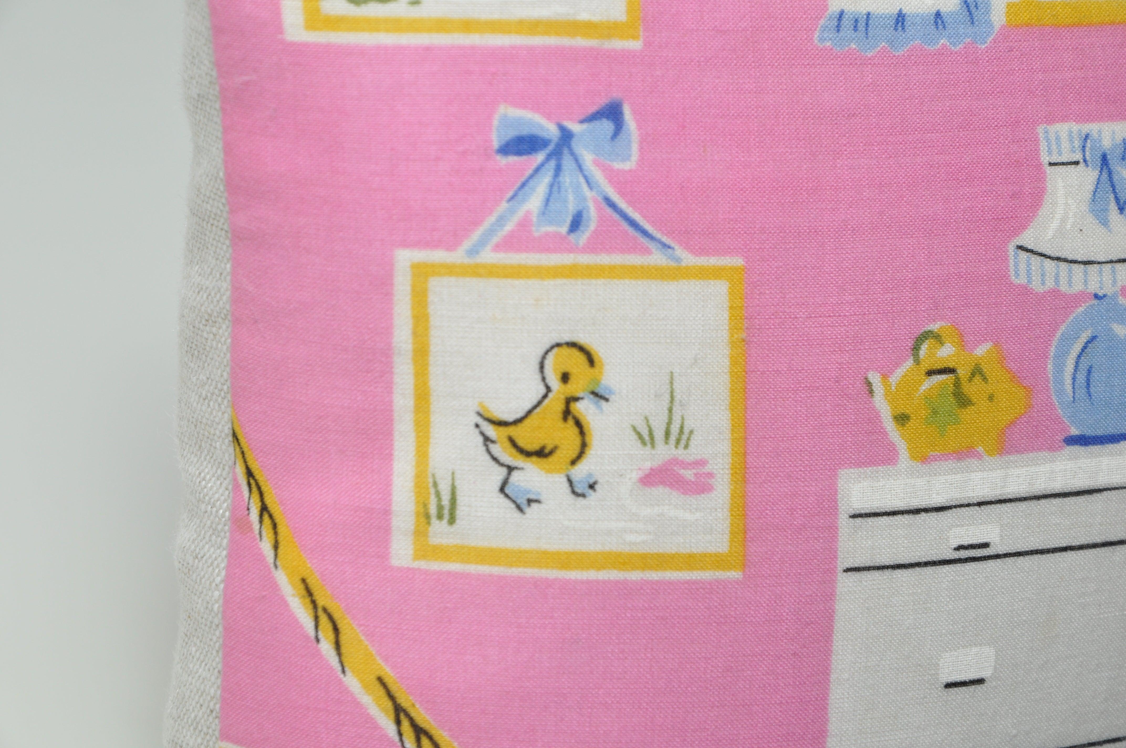 Pair of Vintage Children’s Scarf Cushions Pillows with Irish Linen Backing Pink 4