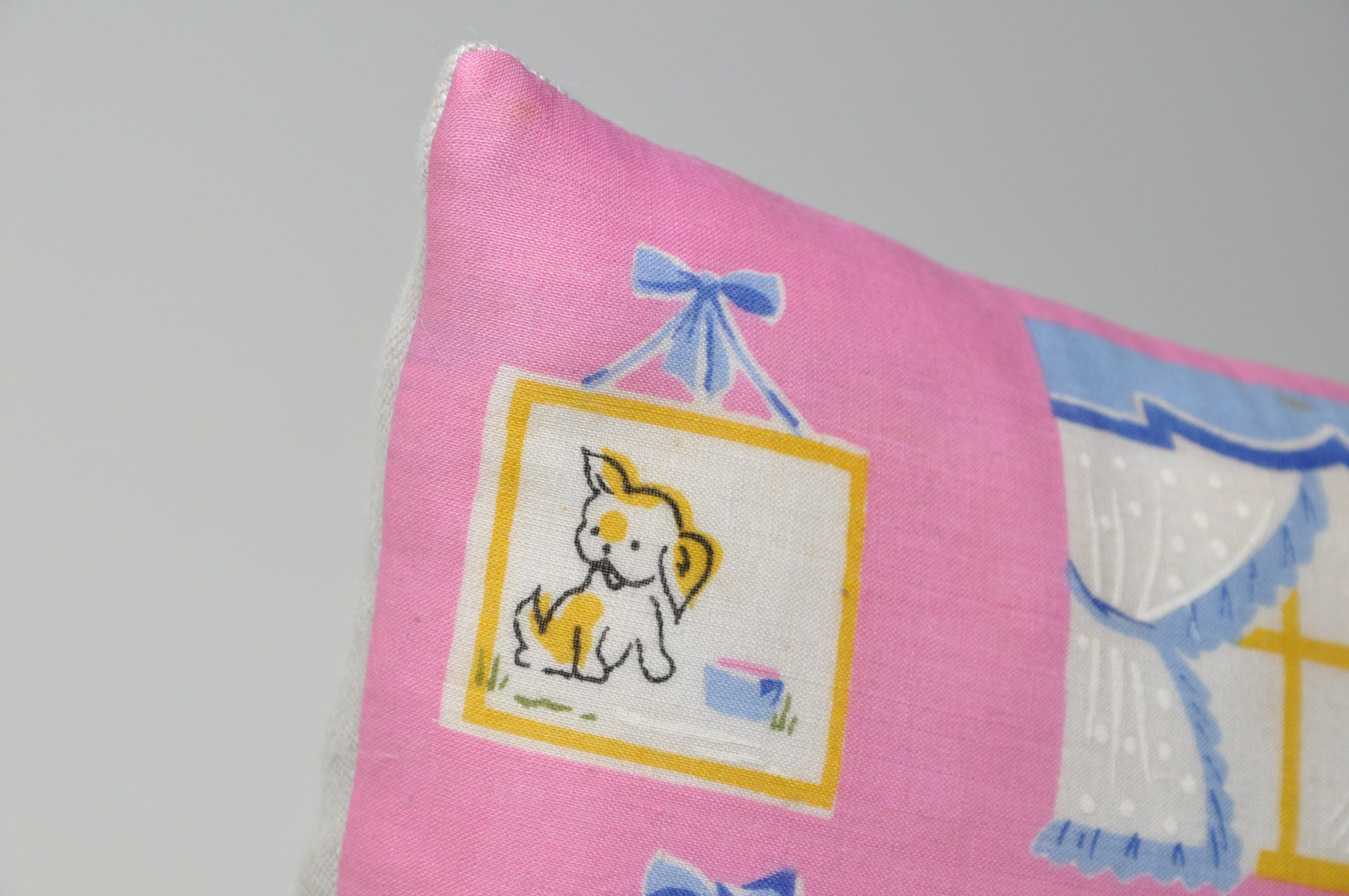 Pair of Vintage Children’s Scarf Cushions Pillows with Irish Linen Backing Pink 5