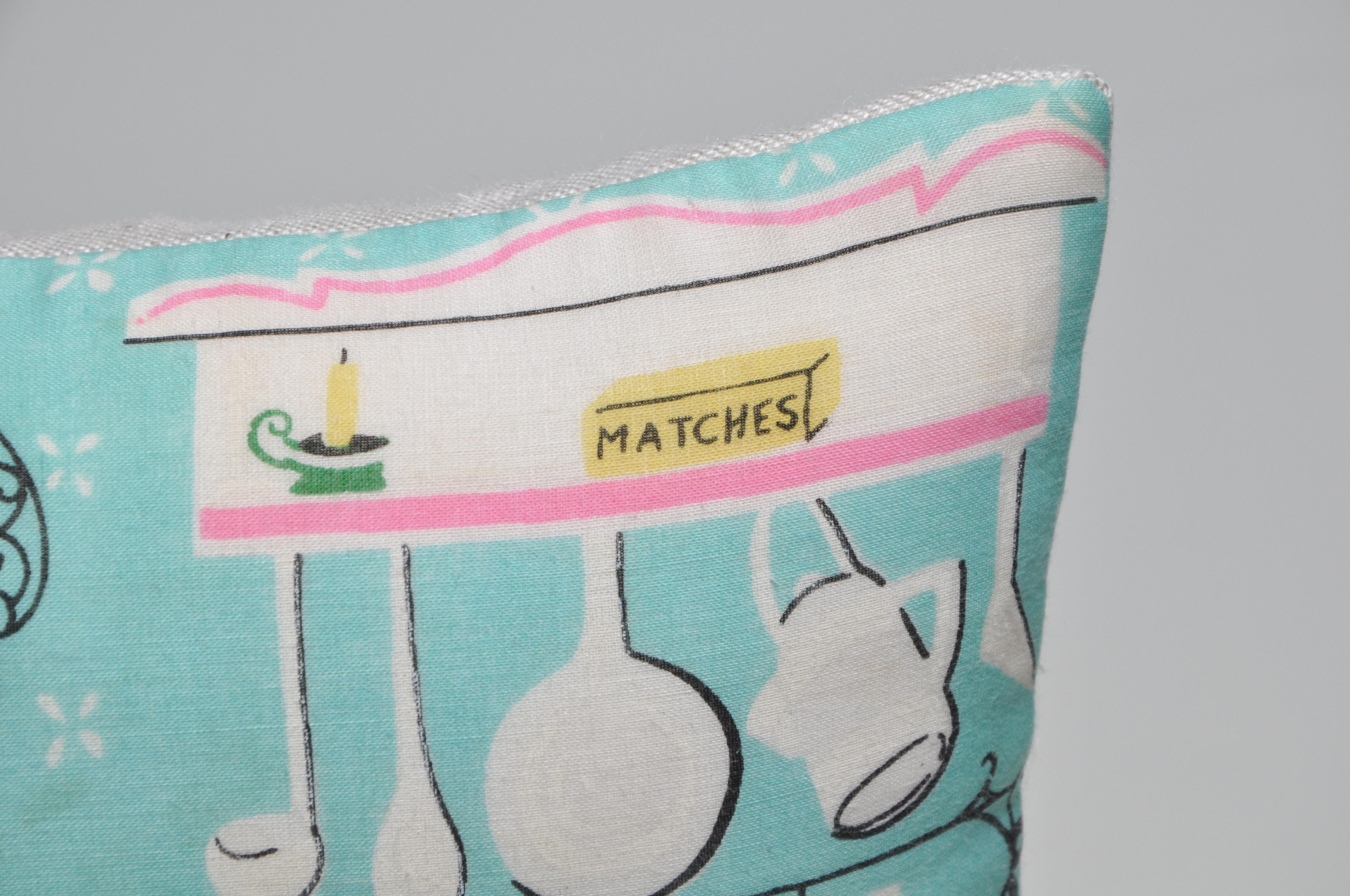 Mid-Century Modern Pair of Vintage Children’s Scarf Cushions Pillows with Irish Linen Backing Pink For Sale