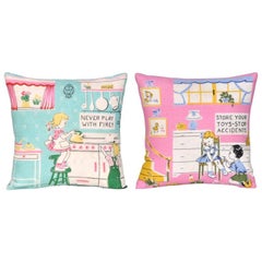 Pair of Vintage Children’s Scarf Cushions Pillows with Irish Linen Backing Pink