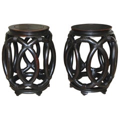 Pair of Vintage Chinese Asian Hardwood Garden Seat Stools