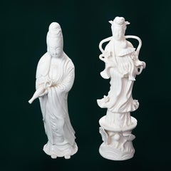 Pareja de figuras de Shiva de porcelana china vintage Blanc De Chine C1930
