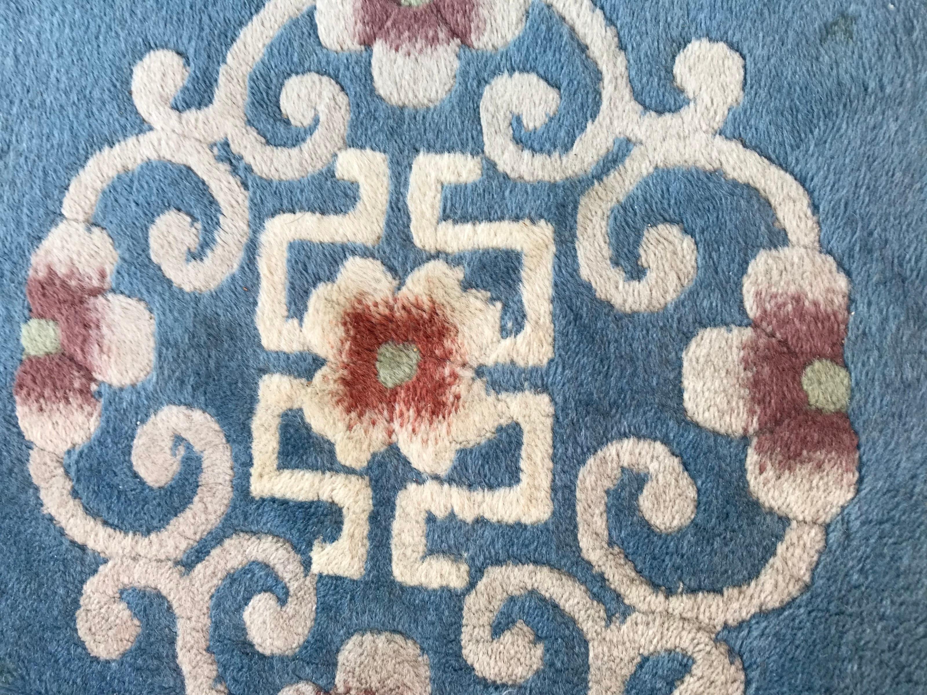 Bobyrug’s Pair of Vintage Chinese Blue Field Rugs For Sale 2