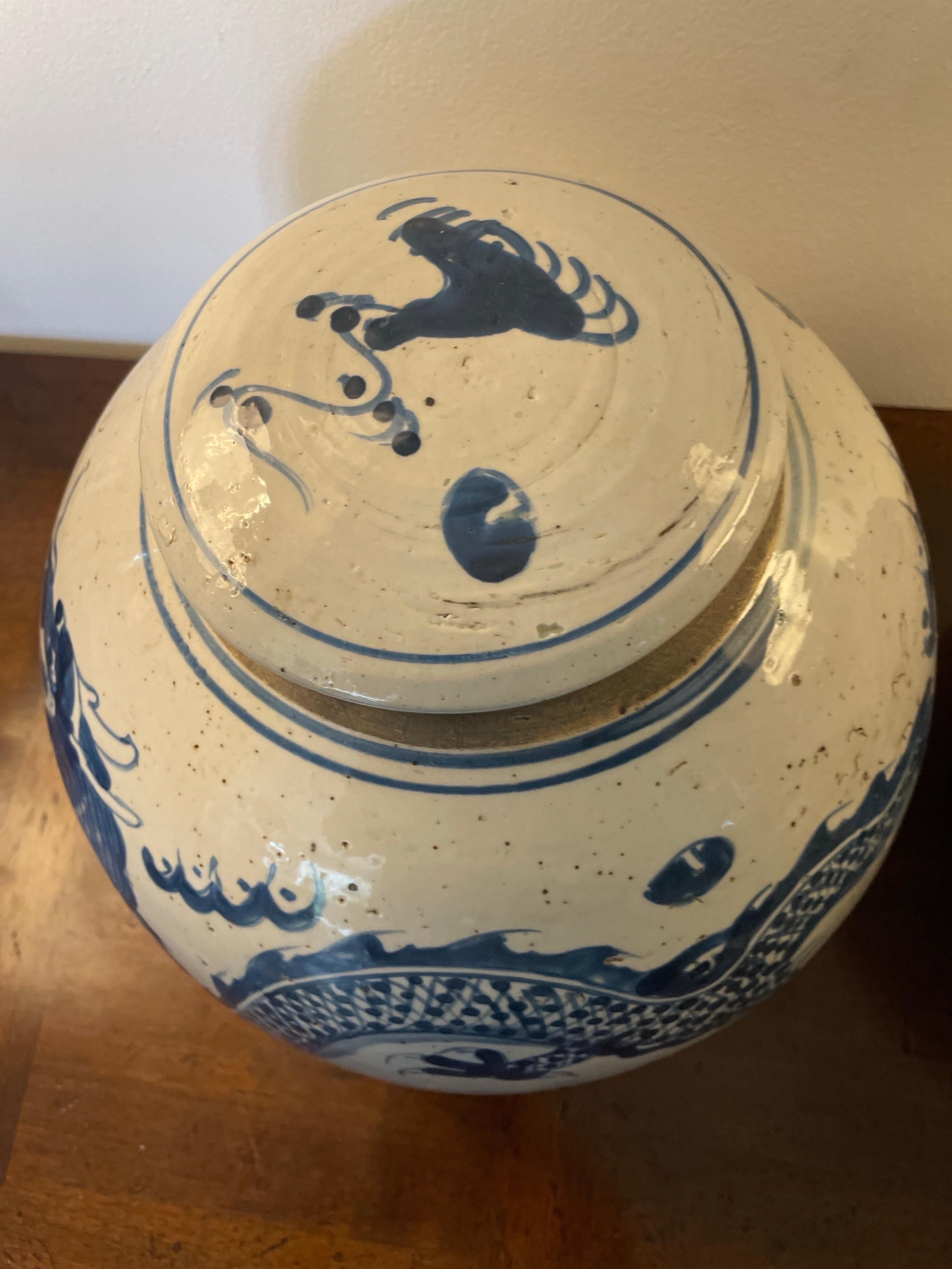 Paar chinesische Blau-Weiß-Deckelgläser im Vintage-Stil (20. Jahrhundert) im Angebot