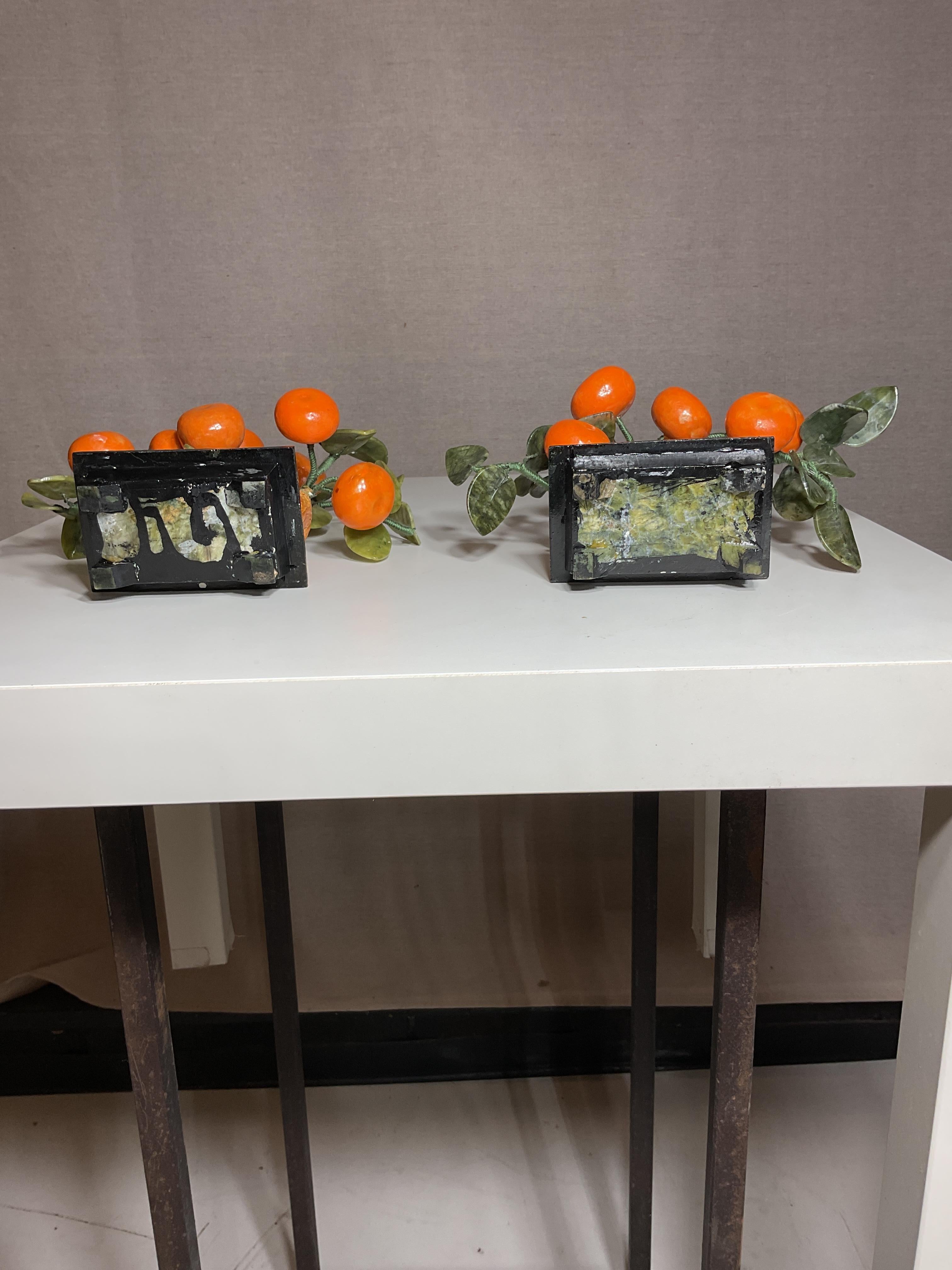 Pair of Vintage Chinese Bonsai Trees with Jade Leaves and Mandarin Fruit For Sale 7