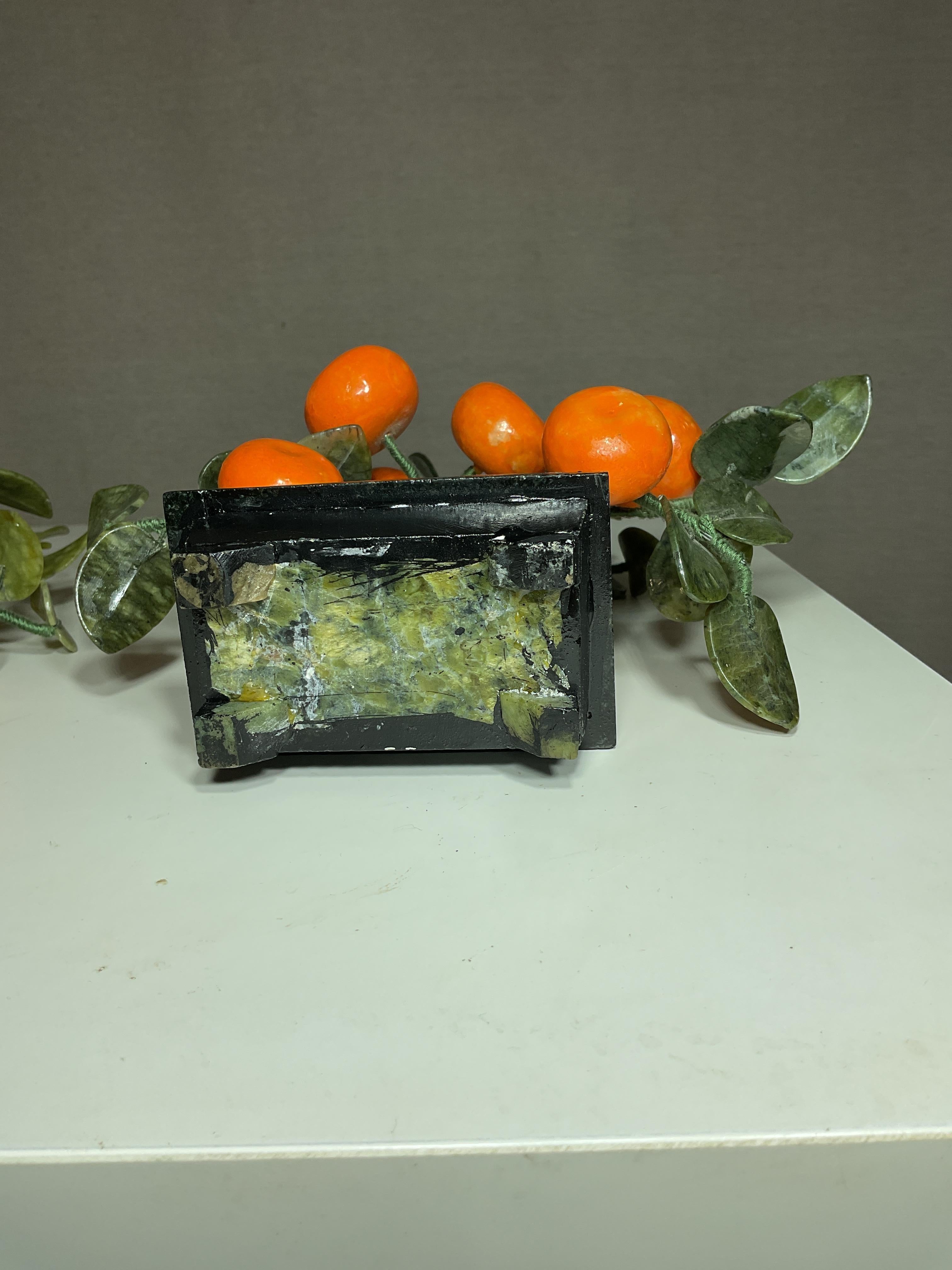 Pair of Vintage Chinese Bonsai Trees with Jade Leaves and Mandarin Fruit For Sale 9