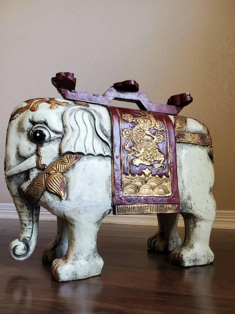 Asian Pair of Vintage Chinese Carved Elephant Statues For Sale
