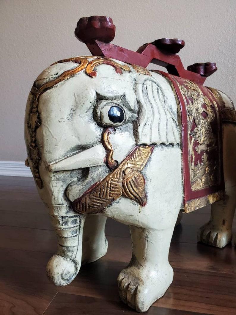 Gilt Pair of Vintage Chinese Carved Elephant Statues