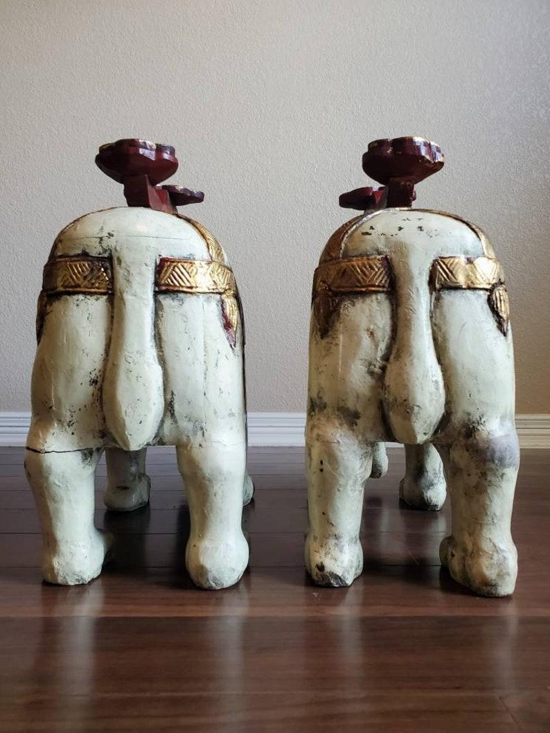 Wood Pair of Vintage Chinese Carved Elephant Statues For Sale