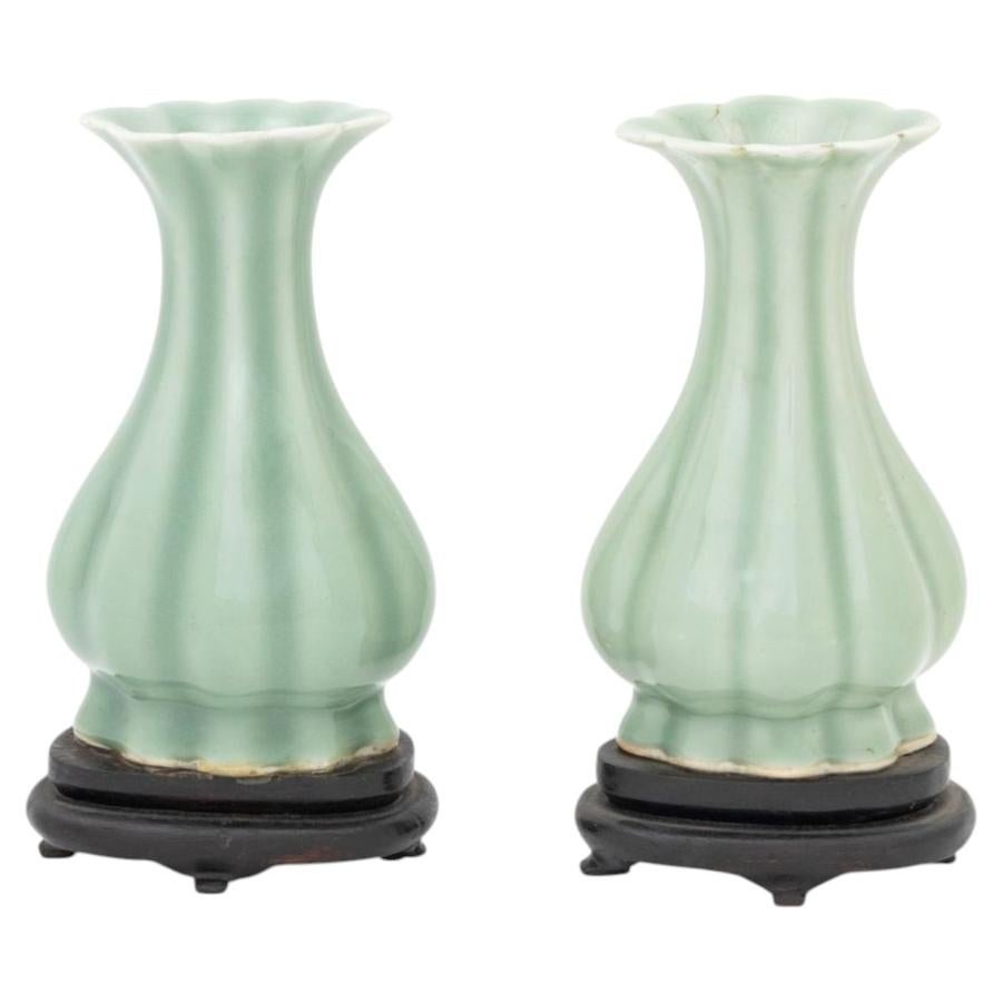 Pair of Vintage Chinese Celadon Porcelain Yuhuchunping Vases