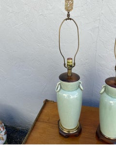 Pair of Vintage Chinese Celadon Table Lamps