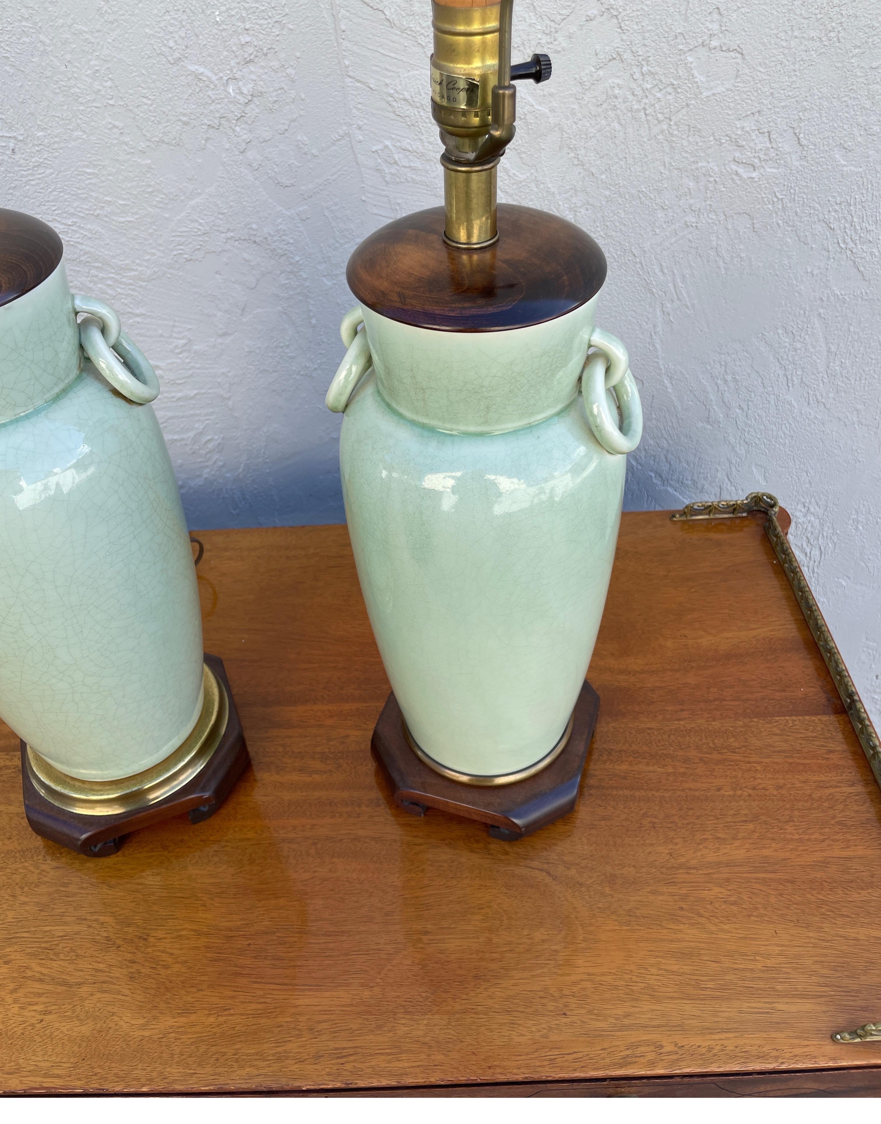 20th Century Pair of Vintage Chinese Celadon Table Lamps For Sale