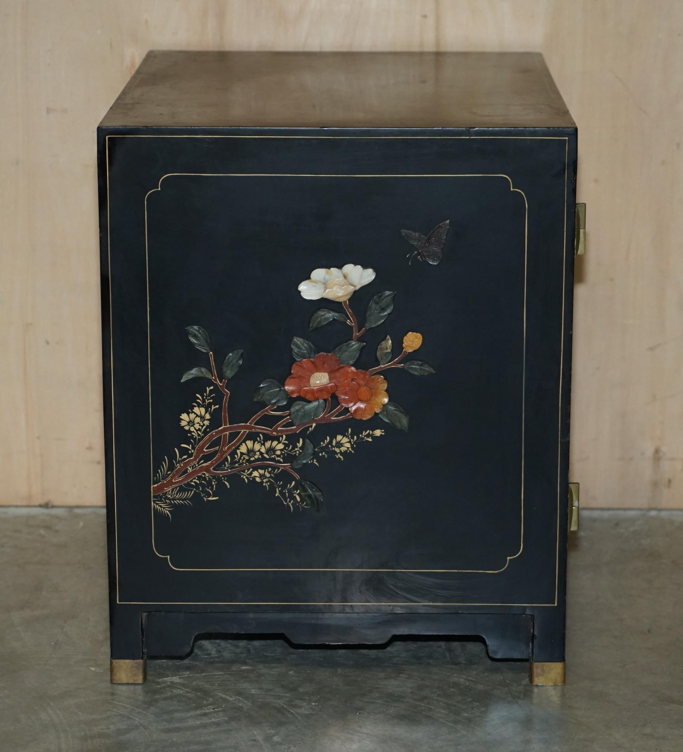 Pair of Vintage Chinese Chinoiserie Soapstone Side Cabinets Bedside Tables 7
