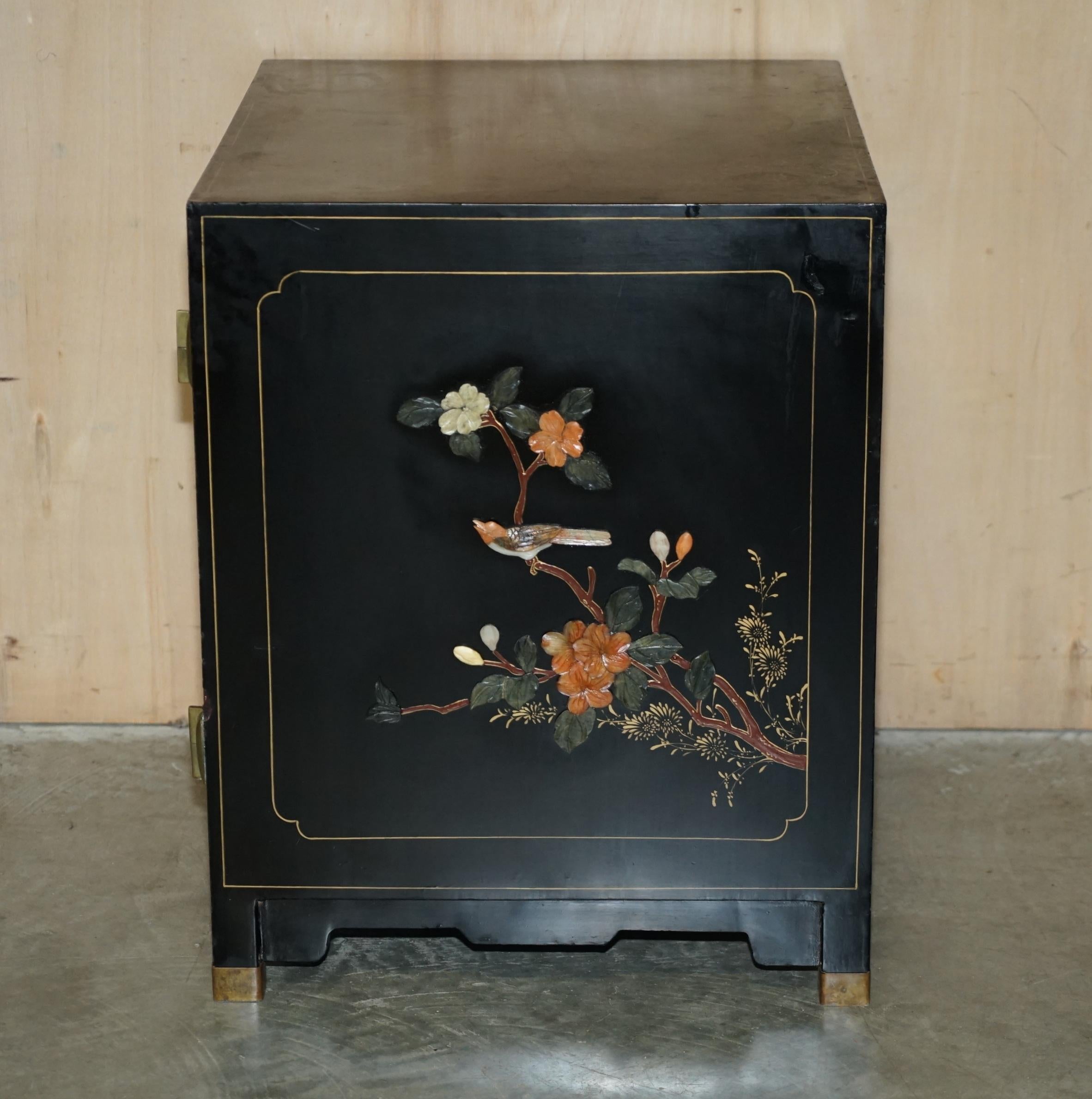 Pair of Vintage Chinese Chinoiserie Soapstone Side Cabinets Bedside Tables 9