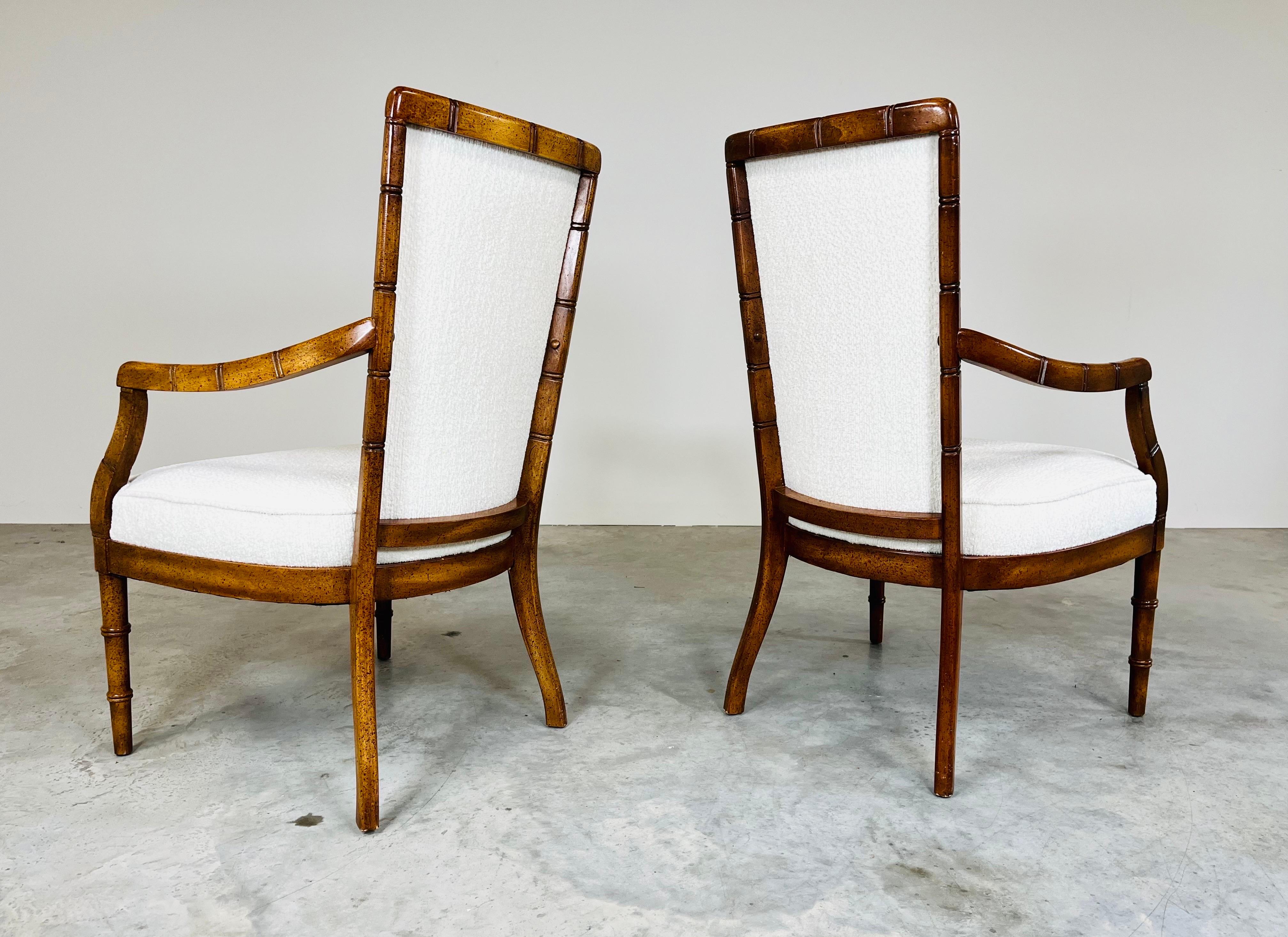 Pair of Vintage Chinese Chippendale Faux Bamboo Armchairs with New Supple Fabric In Excellent Condition In Southampton, NJ