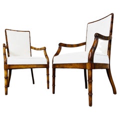 Pair of Vintage Chinese Chippendale Faux Bamboo Armchairs with New Supple Fabric