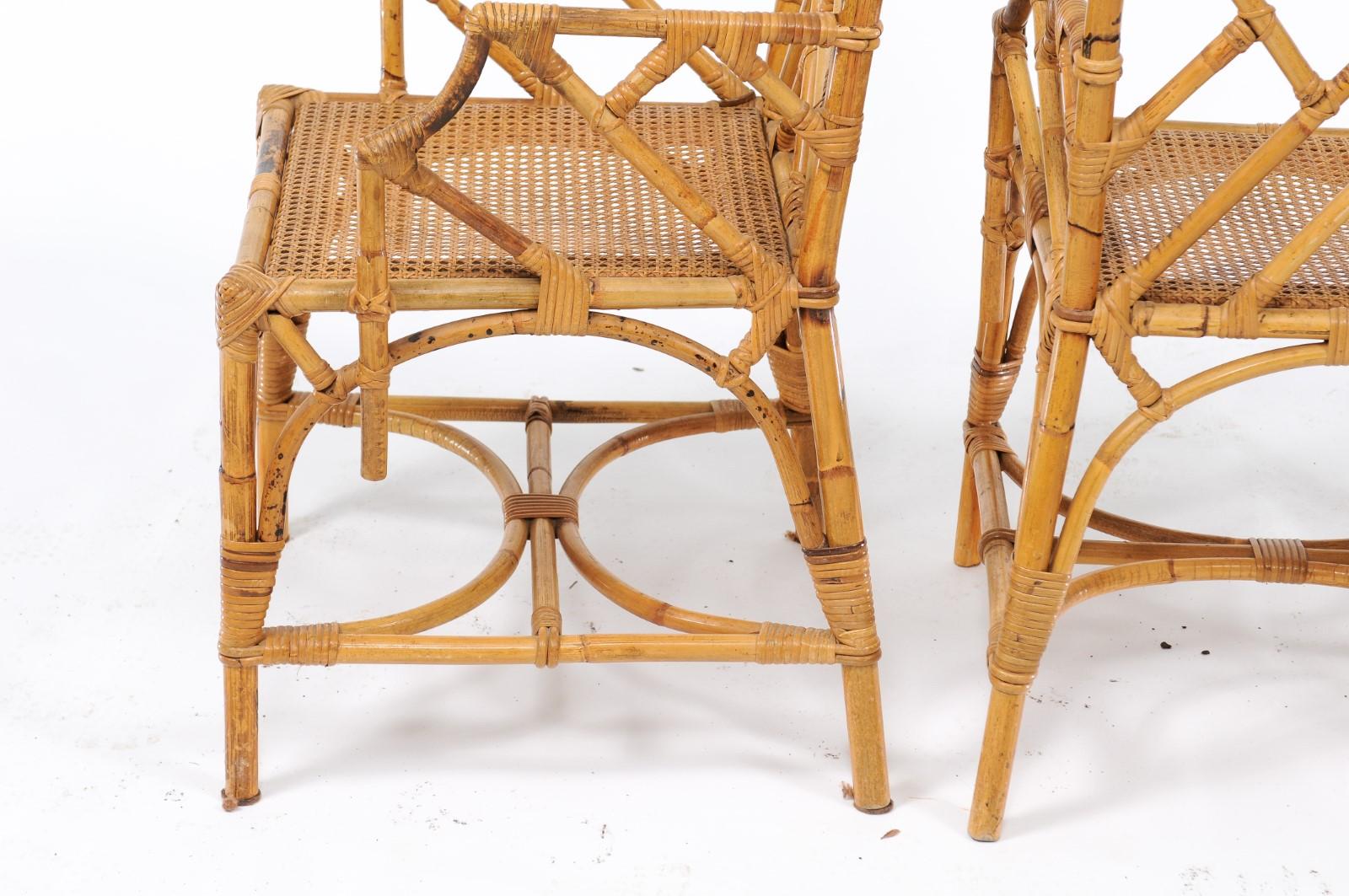 Pair of Vintage Chinese Chippendale Rattan Chairs from the Mid-20th Century 5