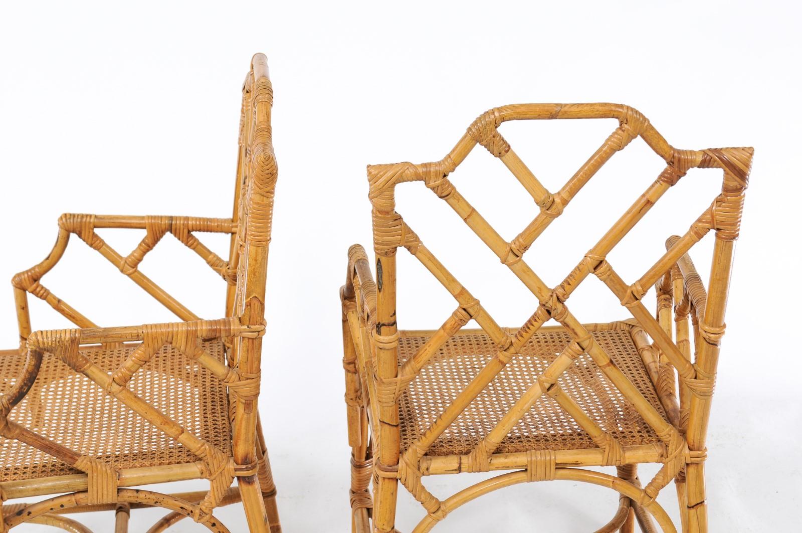 Pair of Vintage Chinese Chippendale Rattan Chairs from the Mid-20th Century 6